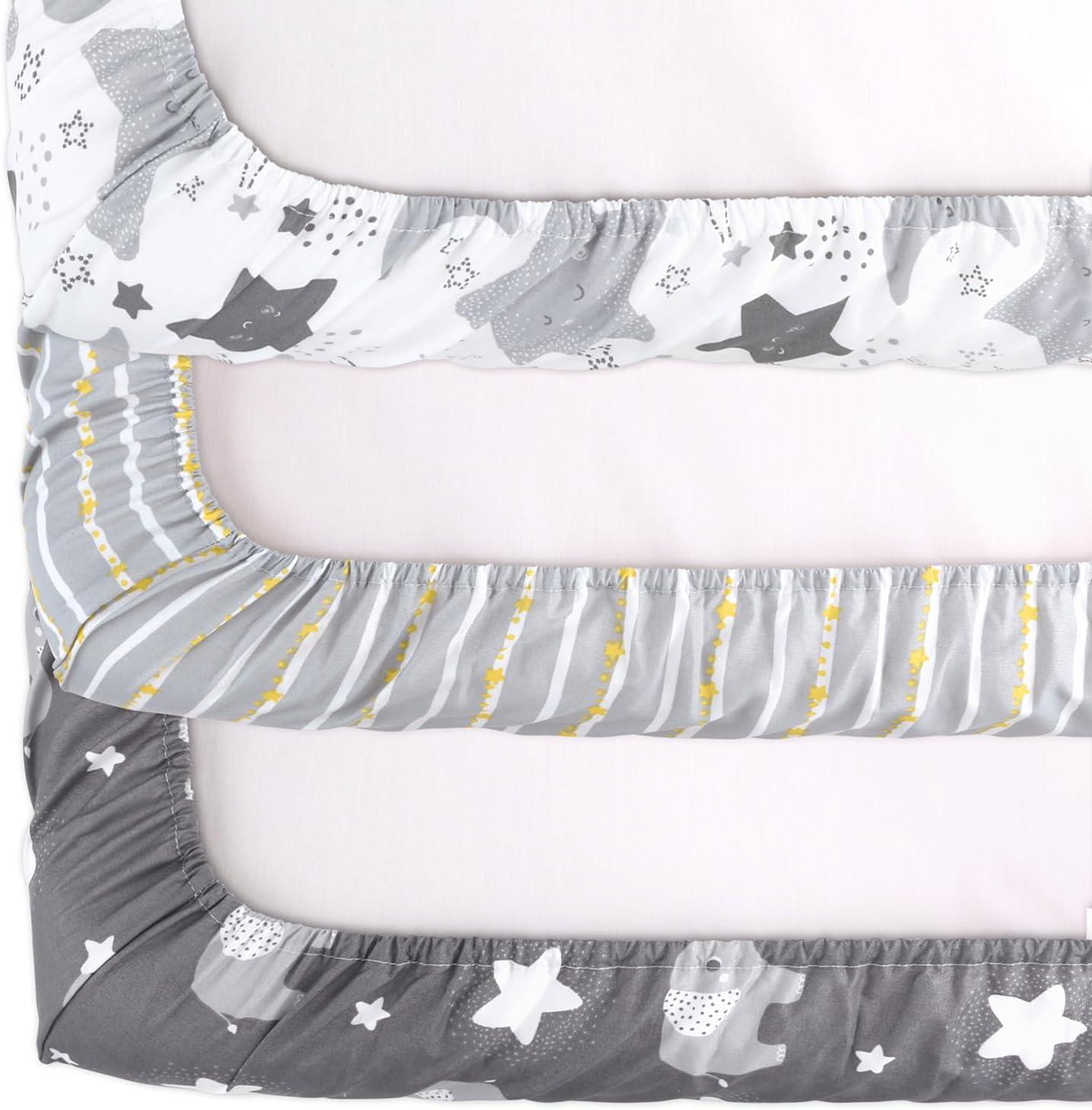 The Peanutshell Pack n Play, Mini Crib, Portable Crib or Fitted Playard Sheets for Baby Boy or Girl, Celestial Elephant, 3 Pack Set
