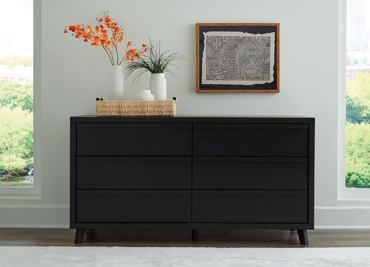 Modern Black 6-Drawer Dresser with Matte Finish