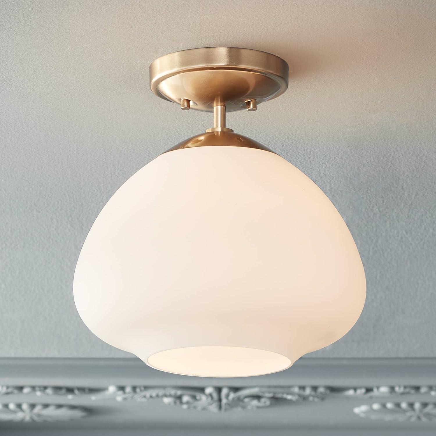 16'' Warm Brass Opal Glass Modern Semi-Flushmount Ceiling Light