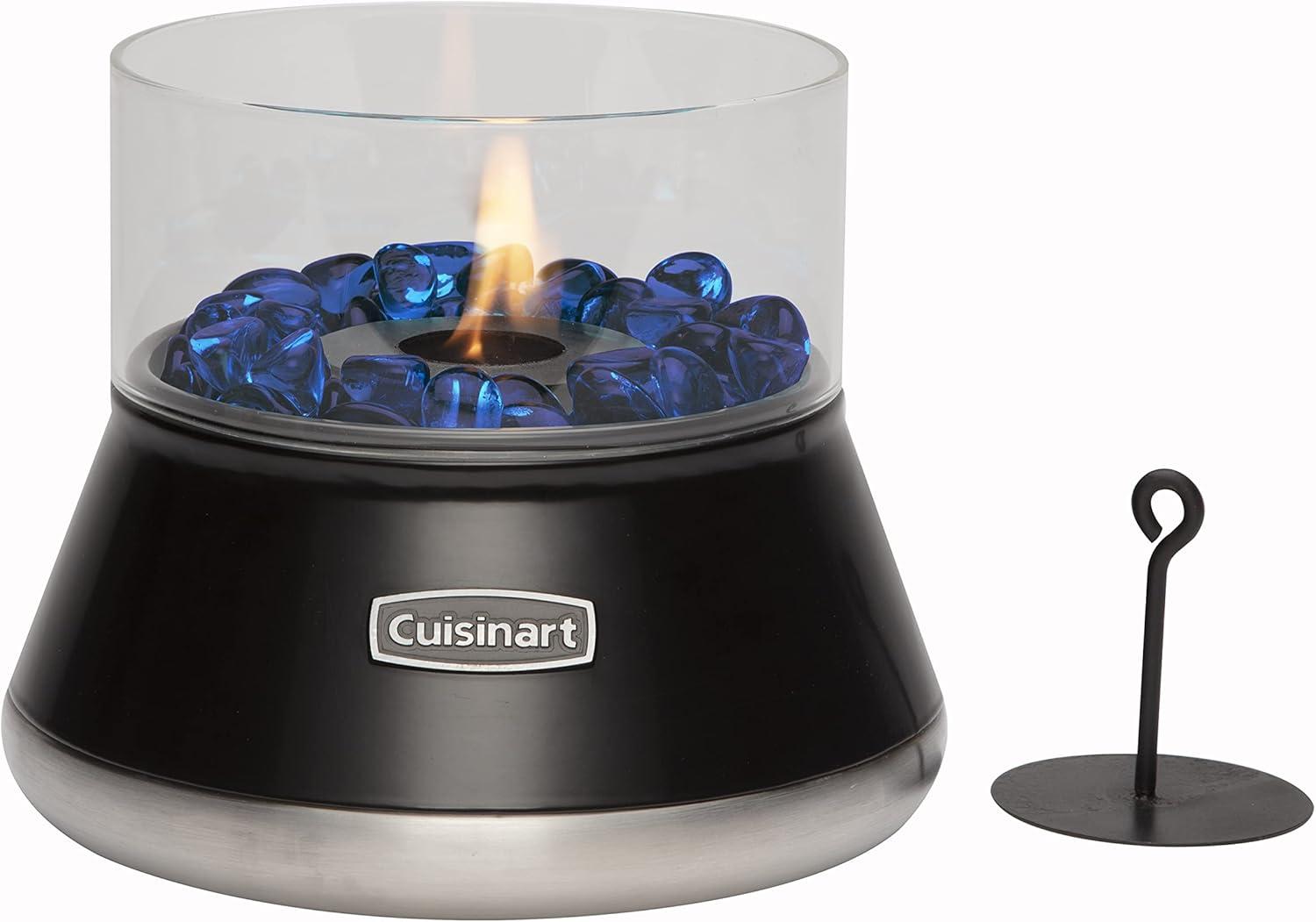 Compact Black Glass Tabletop Fire Pit