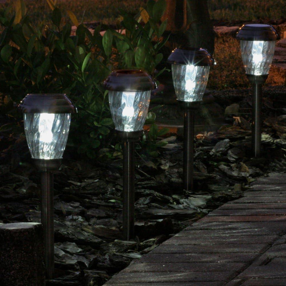 Charleston 6-Pack Pewter Finish Solar Pathway Lights with Glass Shades