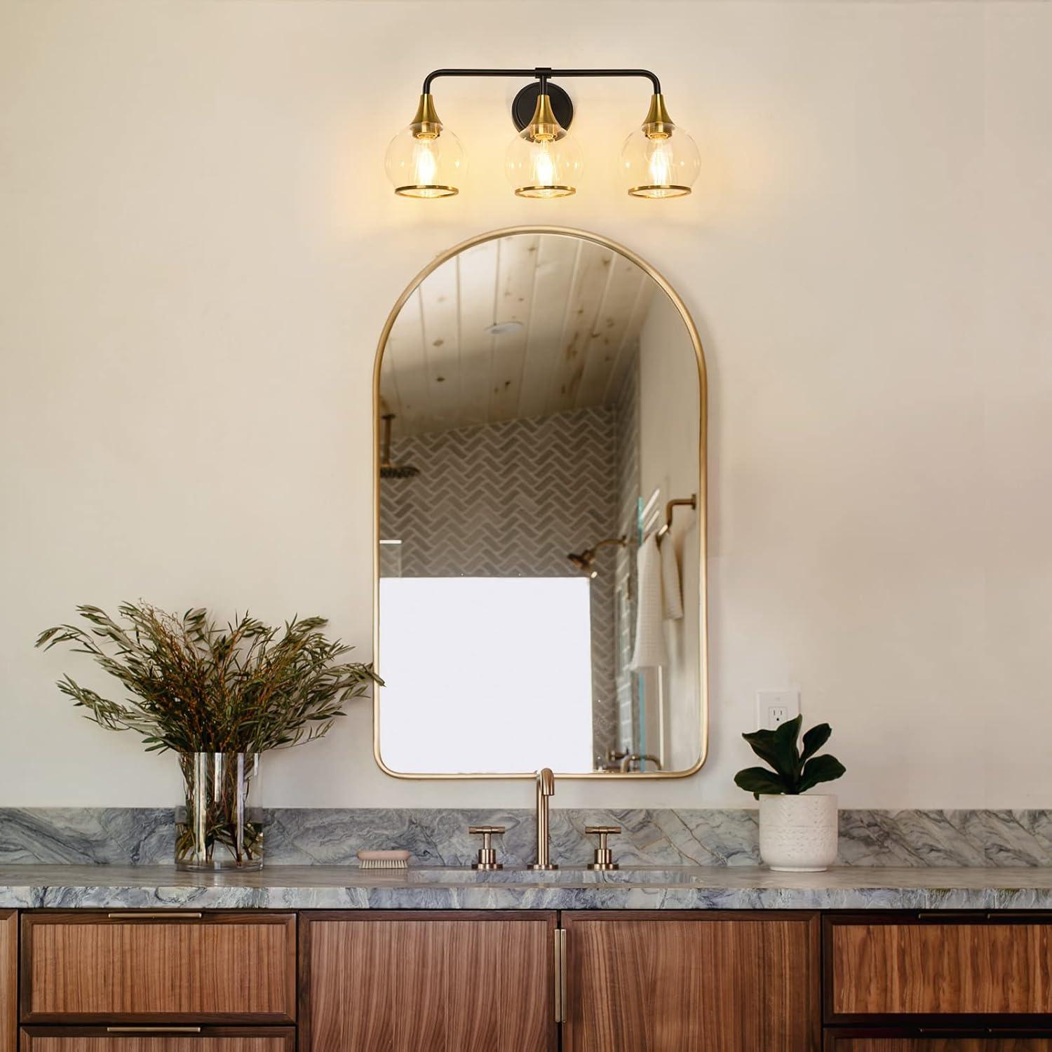 Black and Gold Bathroom Light Fixtures 2-Lights Vanity Lights with Clear Glass Shade Bathroom Vanity Light 14 Inch Wall Sconces(Exclude E26 Bulb)…