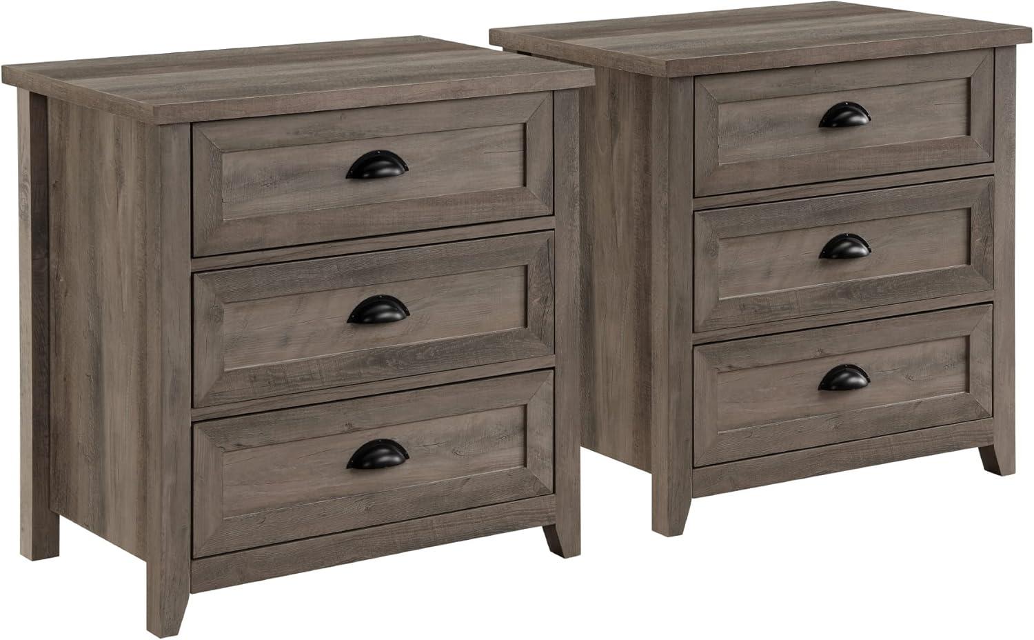 Odette 3 Drawer Framed Bedroom Nightstand Set in Gray Wash