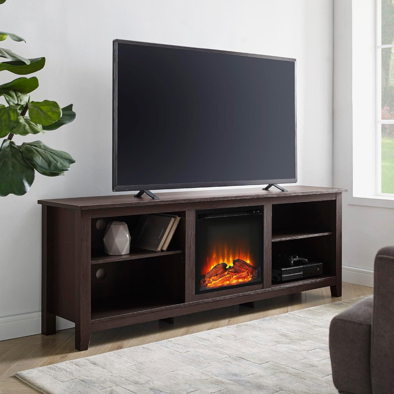 Woven Paths Open Storage Fireplace TV Stand for TVs Up to 80", Espresso