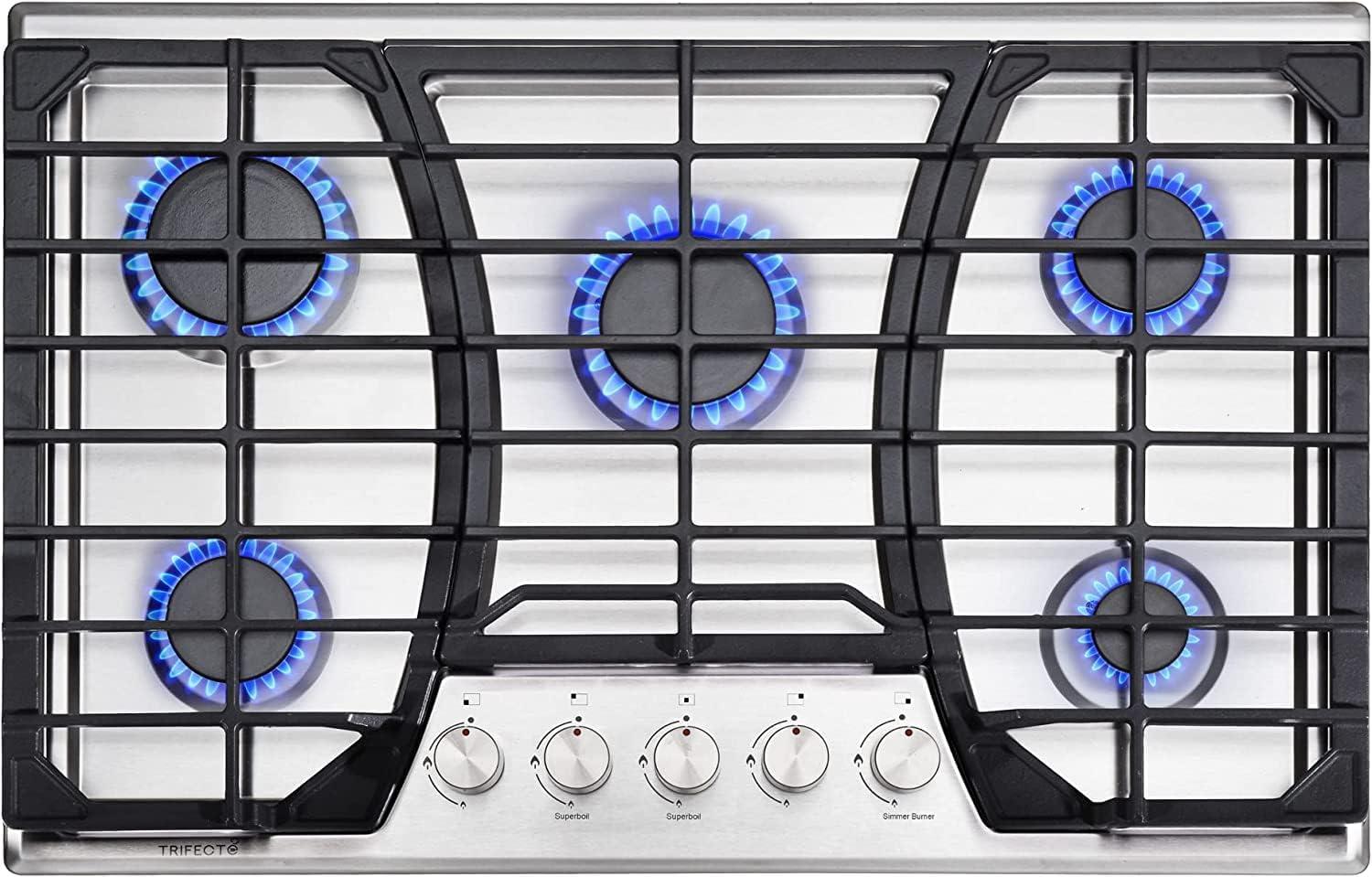 30-Inch Stainless Steel Gas Cooktop with 5 Burners