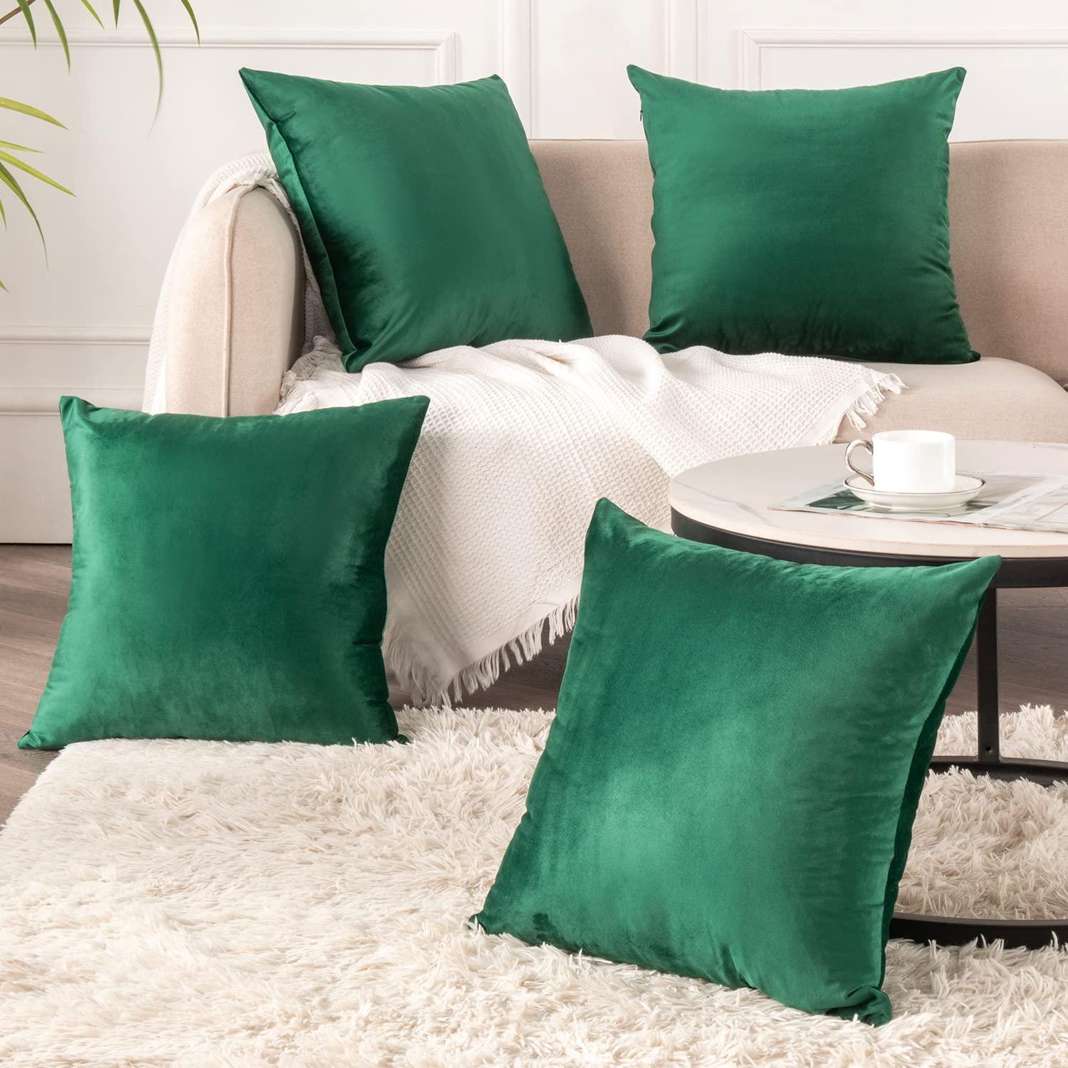 Phantoscope Soft Silky Velvet Series Square Decorative Throw Pillow Cusion for Couch, 20" x 20", Dark Green, 2 Pack