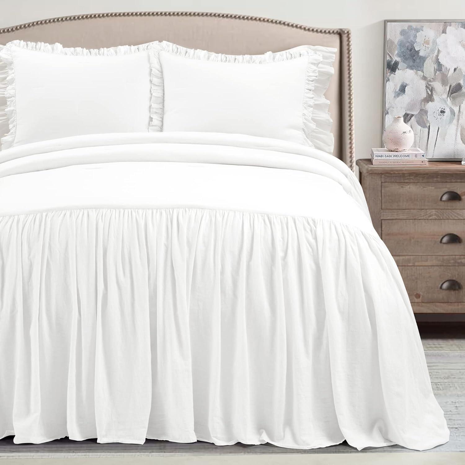 White Full/Queen Belgian Flax Linen Cotton Bedspread Set