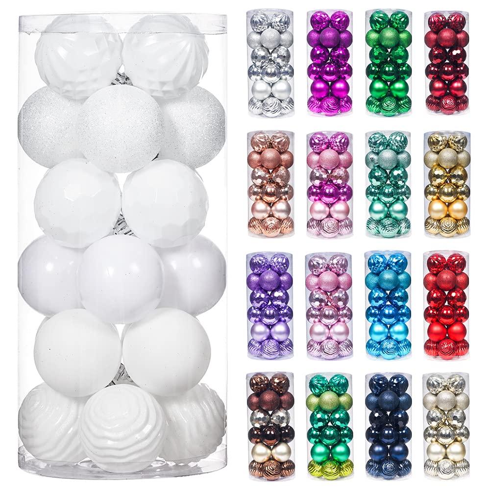 XmasExp 24ct Christmas Ball Ornaments Shatterproof Xmas Tree Hanging Balls Decorations Perfect for Halloween Decorations Holiday Wedding Christmas Decor(2.36"/60mm, White)
