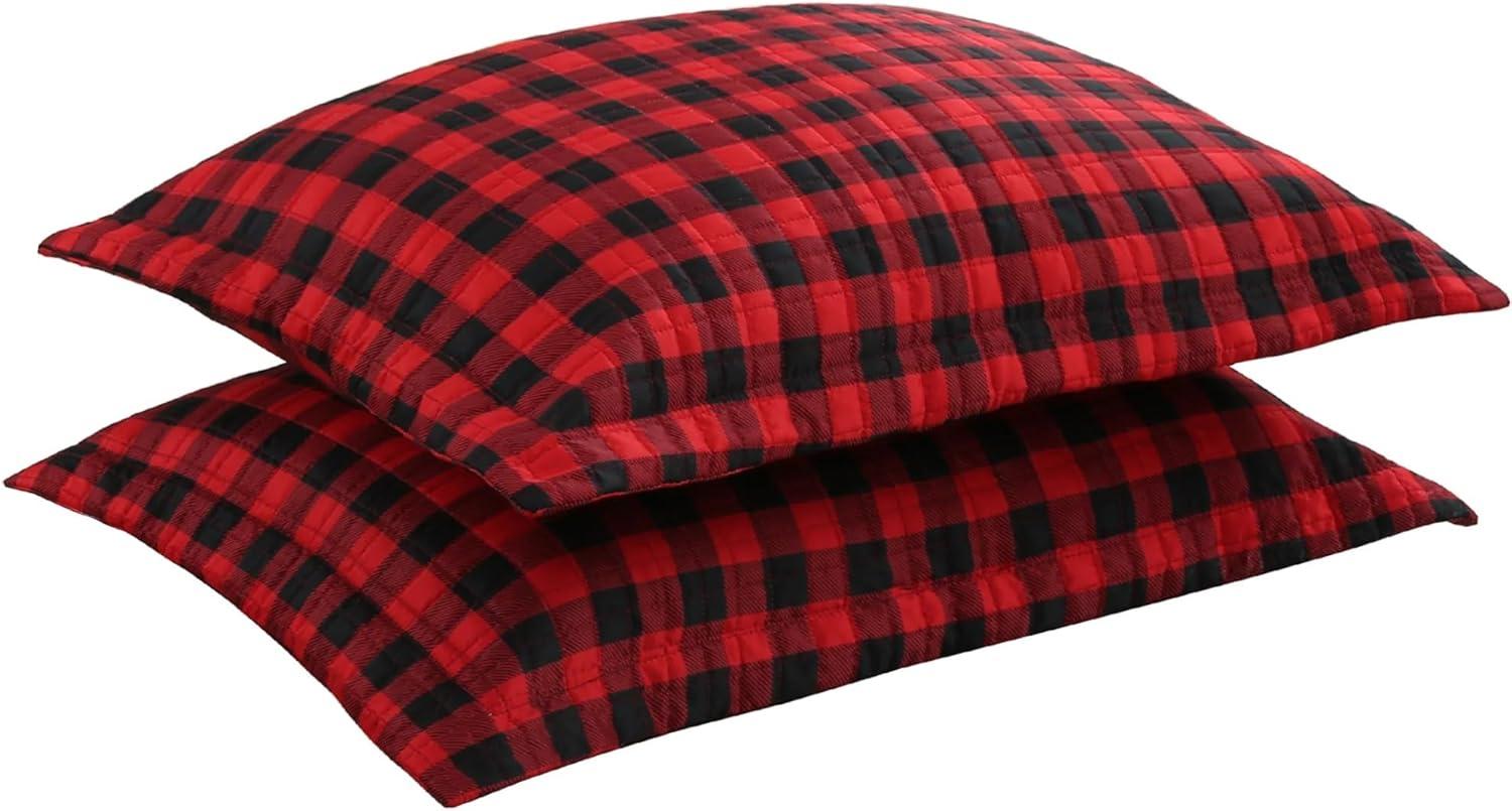 Red and Black Plaid Polyester King Pillow Sham