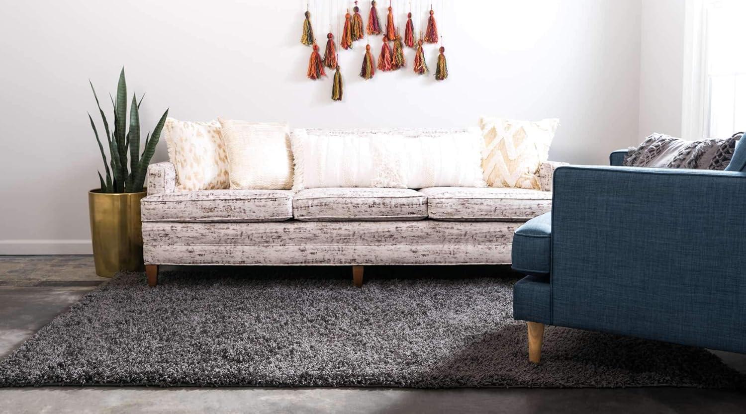 Unique Loom 6' 1 x 9' 0 Solid Shag Graphite Gray Area Rug