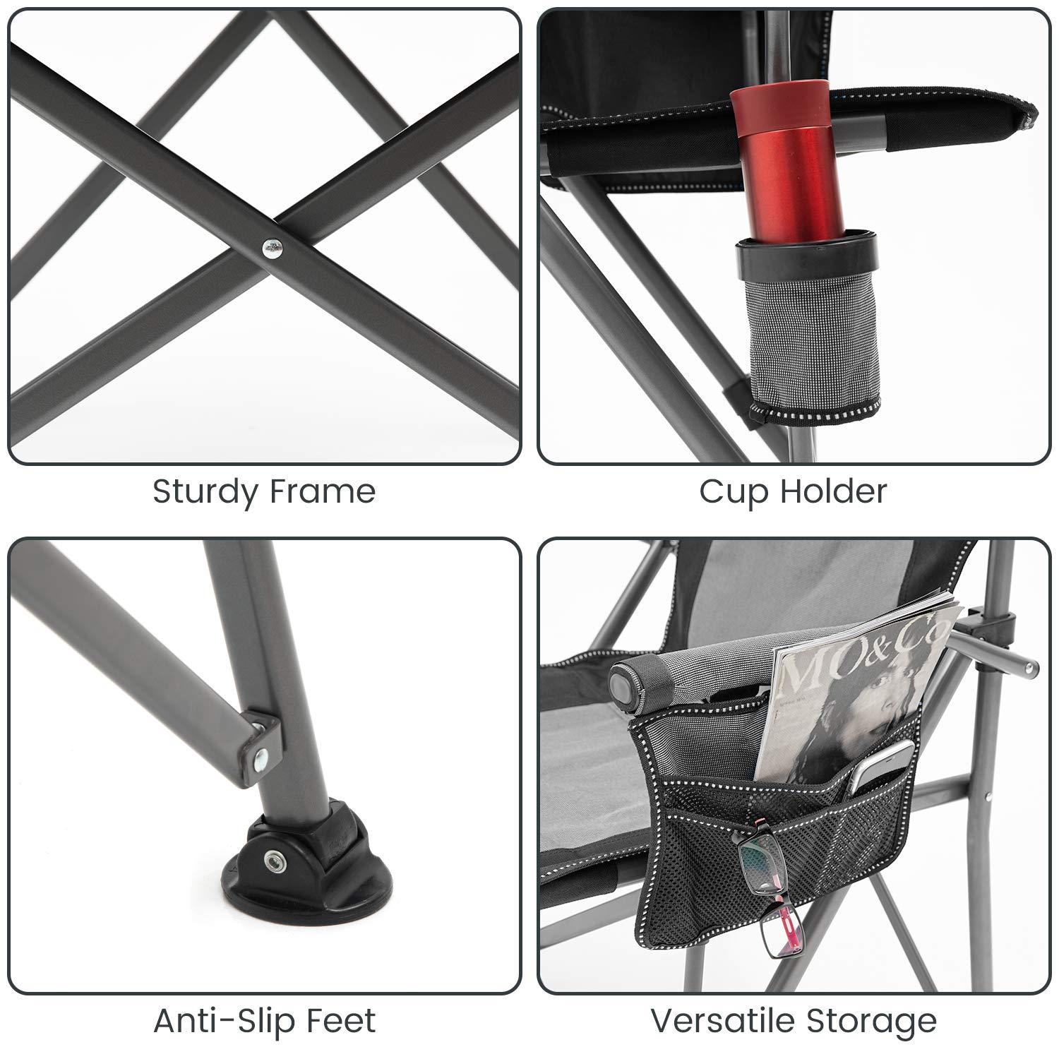 XGEAR Camping Chair Hard Arm High Back Lawn Chair Heavy Duty with Cup Holder, for Camp, Fishing, Hiking, Outdoor, Carry Bag Included