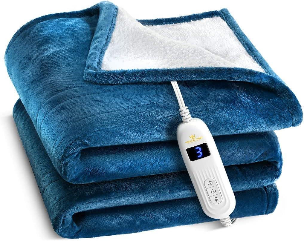 King Size Blue Reversible Electric Heated Blanket