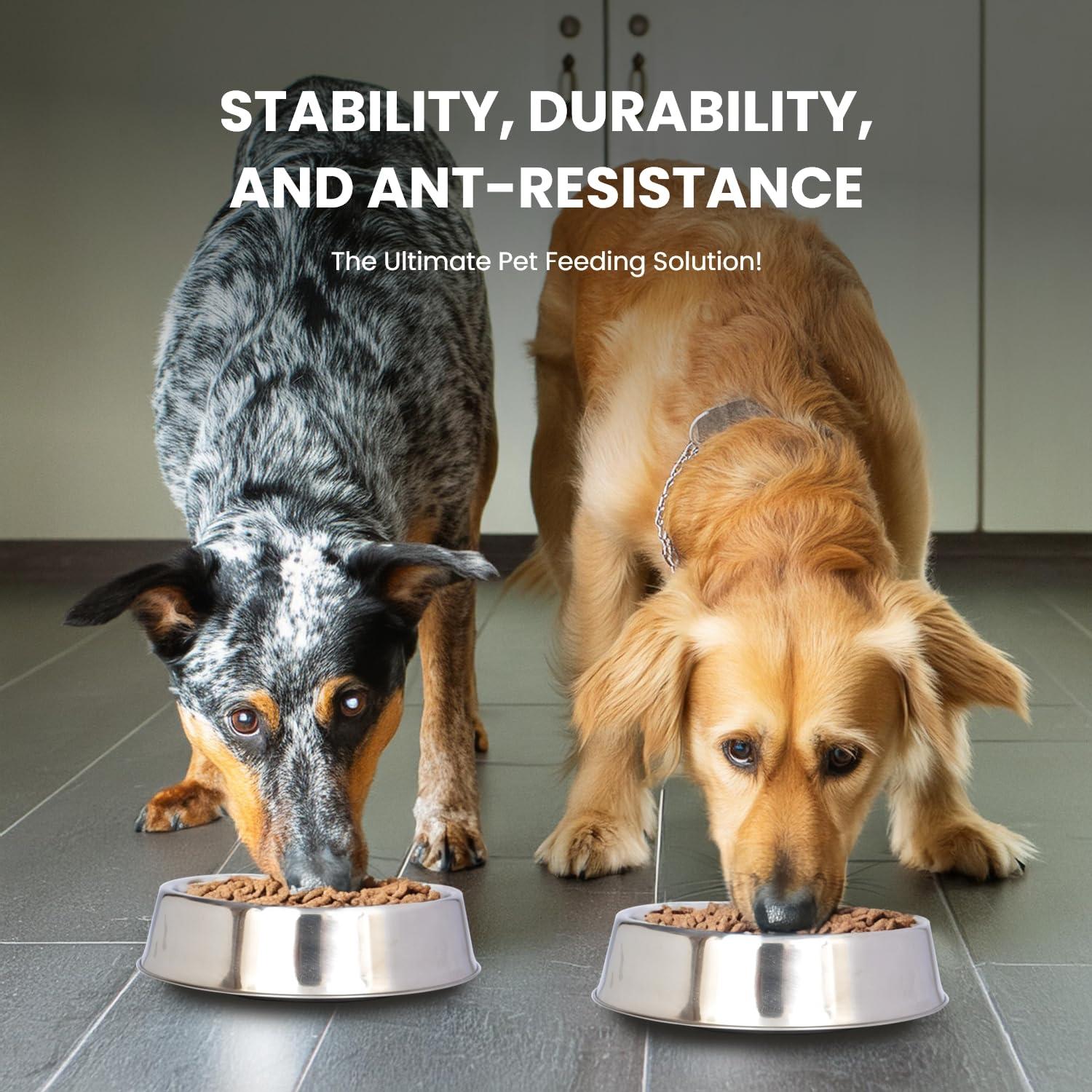 Iconic Pet 92195 Anti Ant Stainless Steel Non Skid Pet Bowl for Dog or Cat- 64 oz - 8 cup