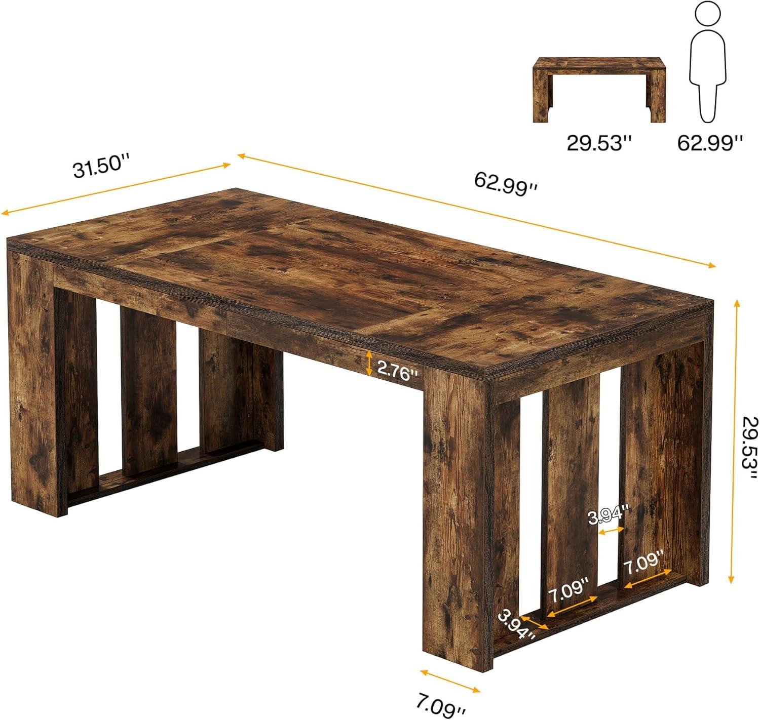 Tribesigns 63-Inch Executive Computer Desk, Industrial Writing Table with Solid Wooden Base for Home Office, Brown