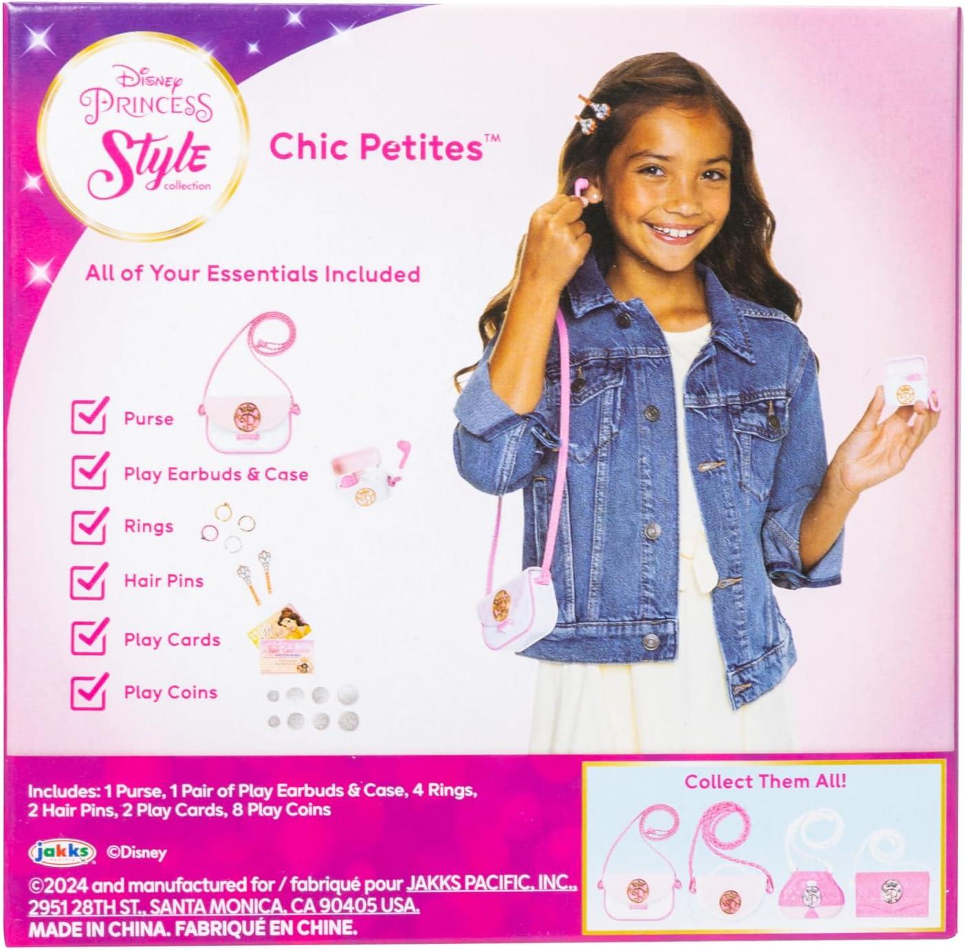 Disney Princess Style Collection Girls Purse Pretend Play Chic Petite Bag A - Mini Soft Vinyl Handbag for Girls with 5+ Accessories for Girls Ages 3 and Up