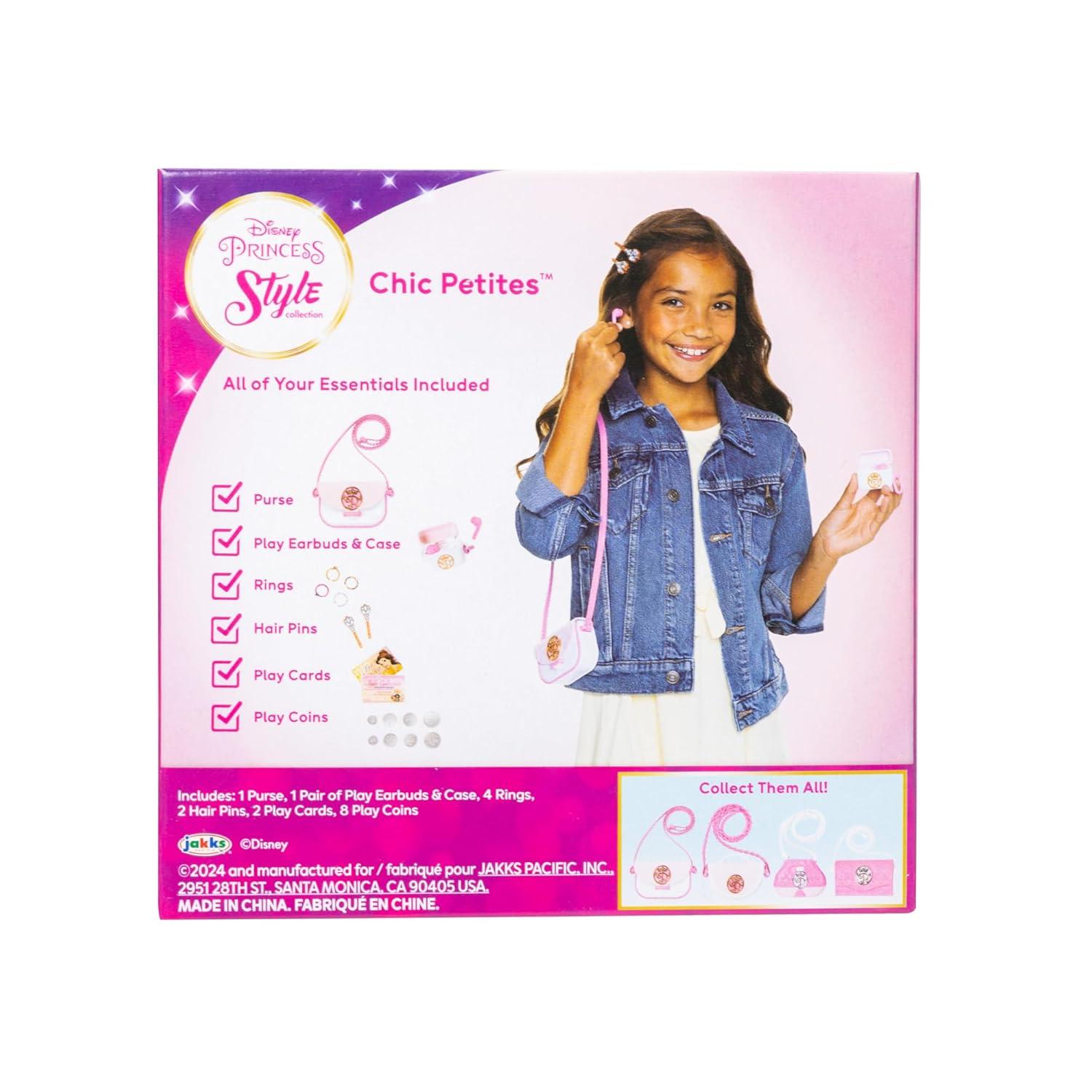 Disney Princess Style Collection Girls Purse Pretend Play Chic Petite Bag A - Mini Soft Vinyl Handbag for Girls with 5+ Accessories for Girls Ages 3 and Up