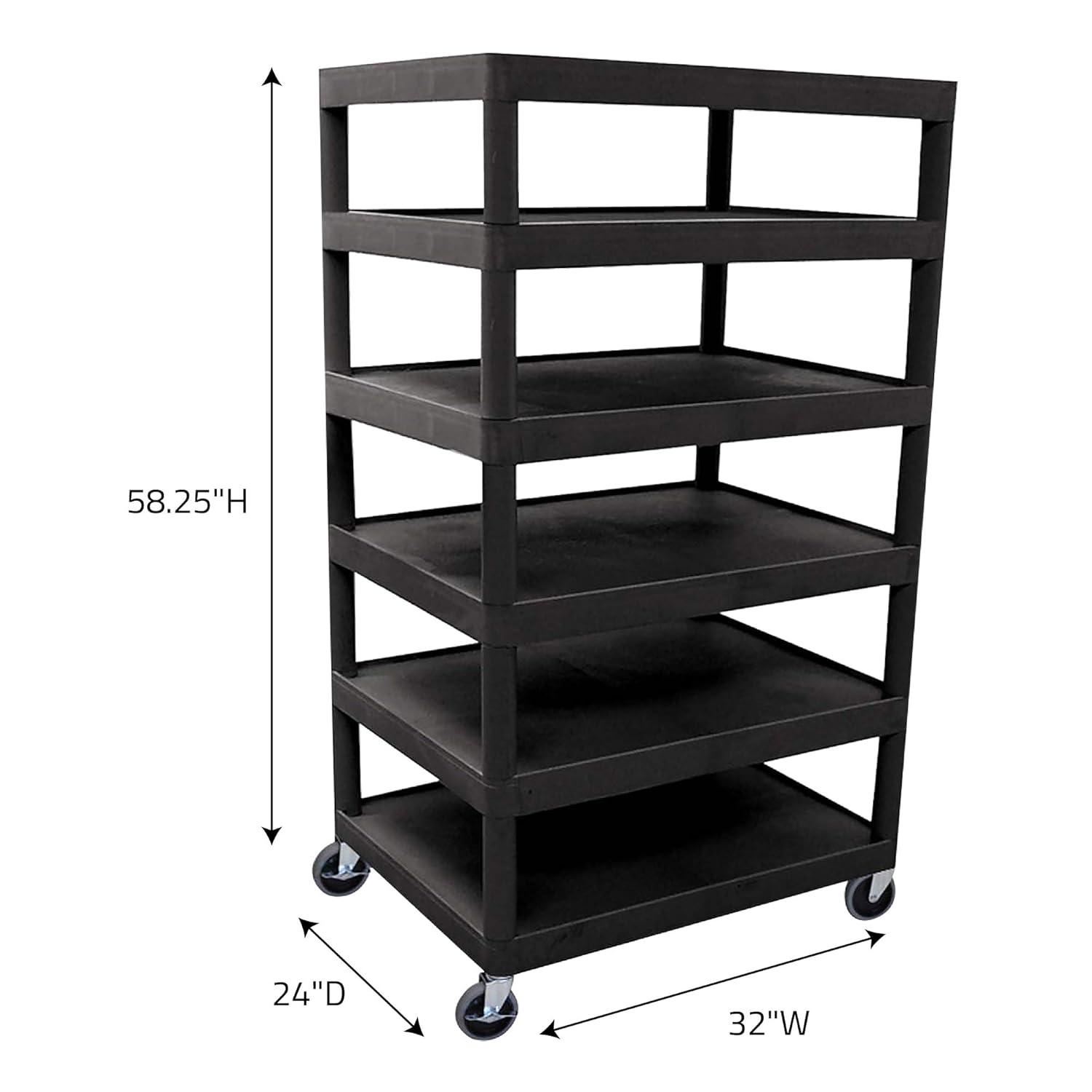 Black Thermoplastic Resin 6-Shelf Utility Cart with Locking Wheels