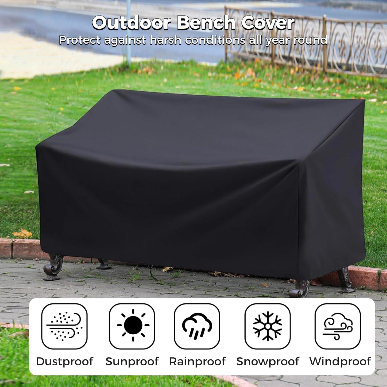 Outdoor Bench Cover, 210D Heavy Duty 2-Seater Patio Bench Furniture Covers with Air Vents, All Weather Resistant Bench Cover for Patio Furniture, 53L x 26W x 35H inches