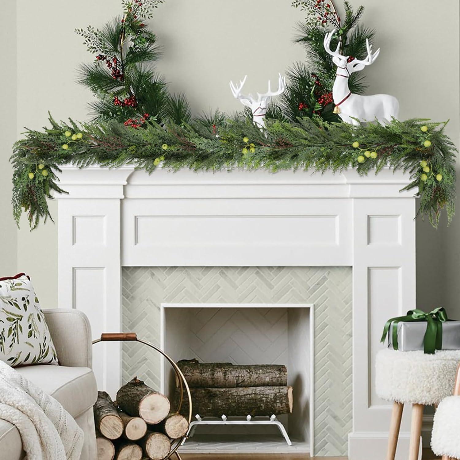 Real Touch Norfolk Pine Christmas Garland, Winter Greenery Garland for Christmas, Holiday Seasonal Outdoor/Indoor Home Decor, 6 FT Long 6 FT