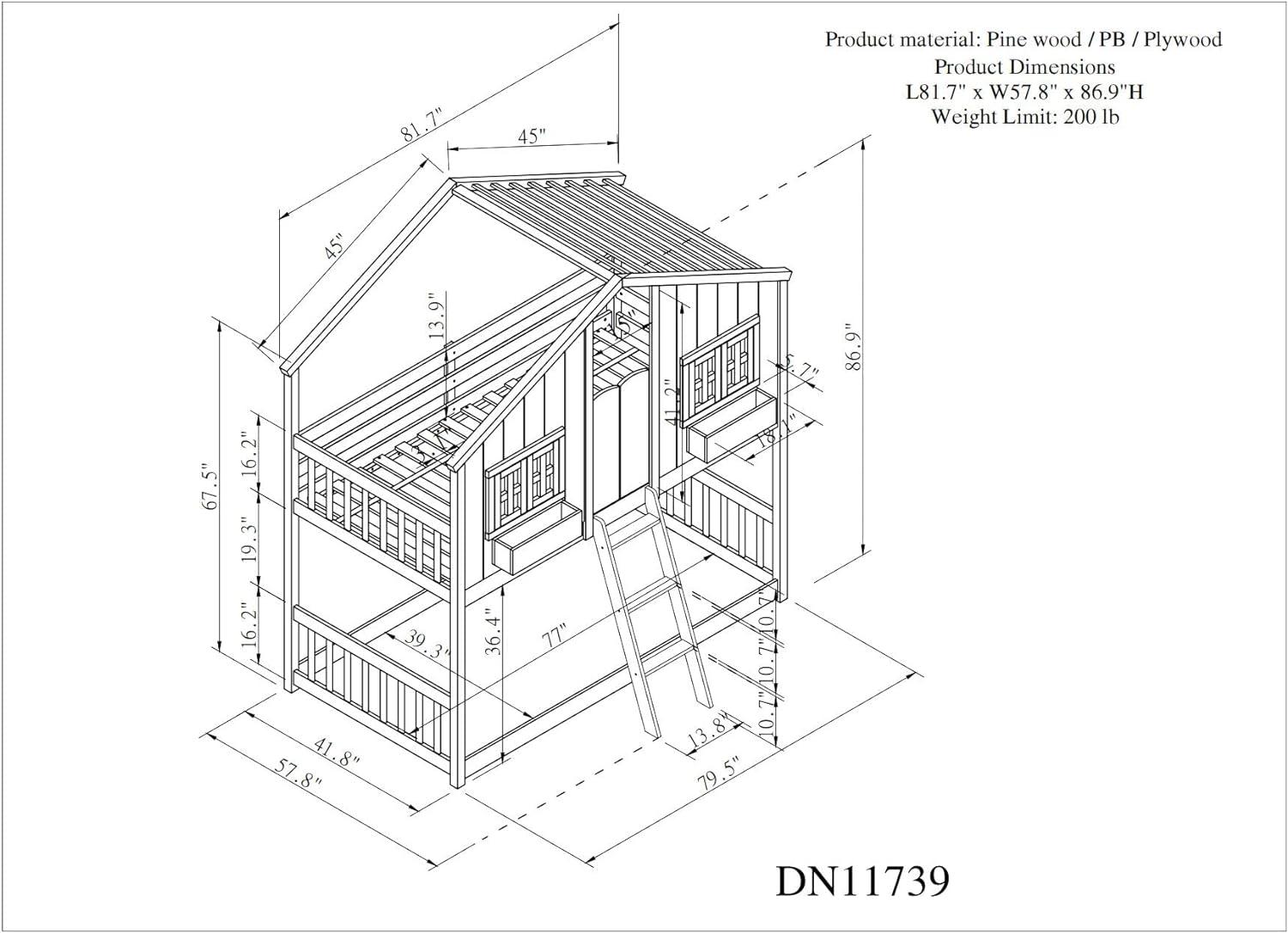 HighSound Twin Over Twin House Bunk Bed Frame with Roof, Window, Ladder and Safety Guardrails for Boys Girls, White & Pink