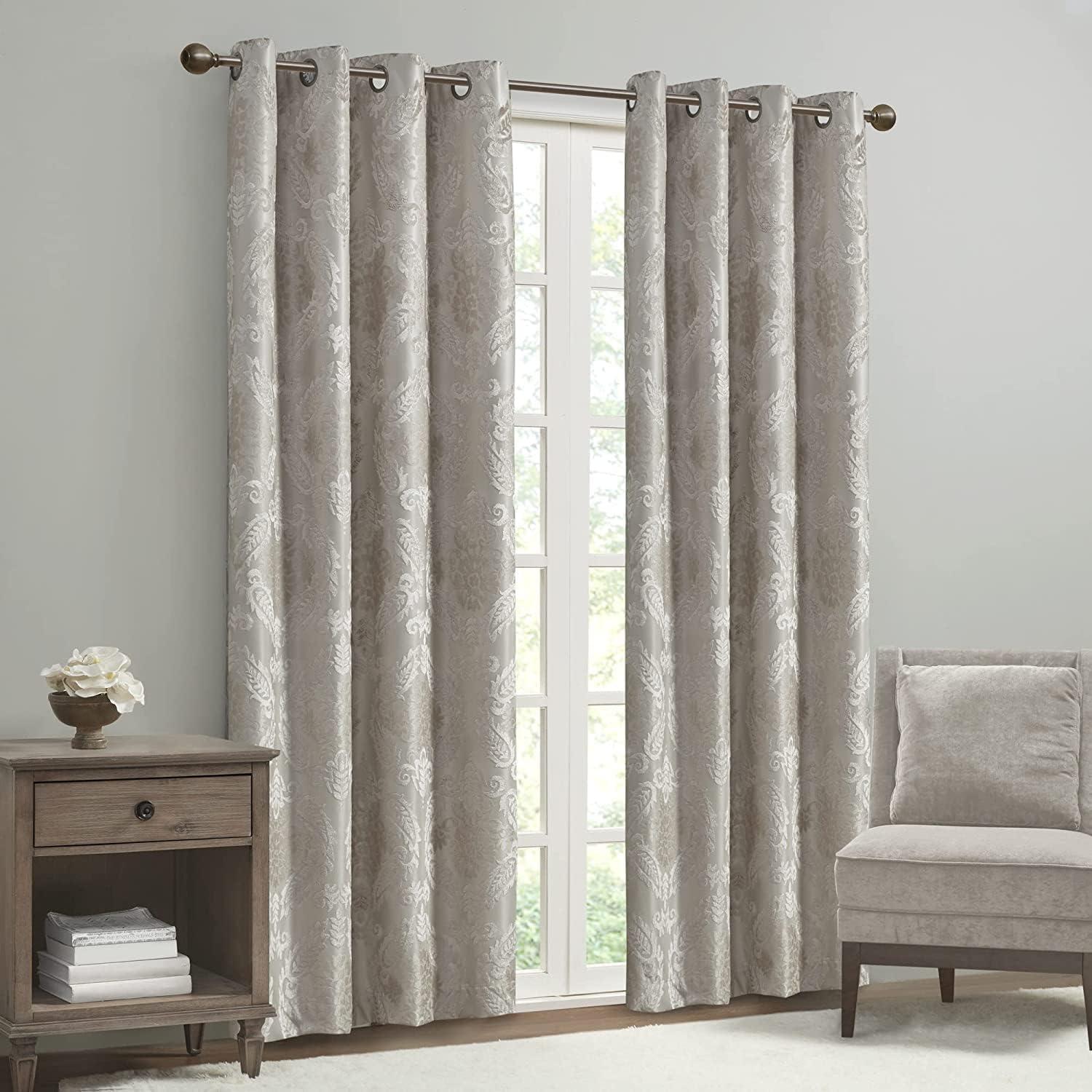 Madison Park Amelia Knitted Jacquard Paisley Total Blackout Grommet Top Curtain Panel