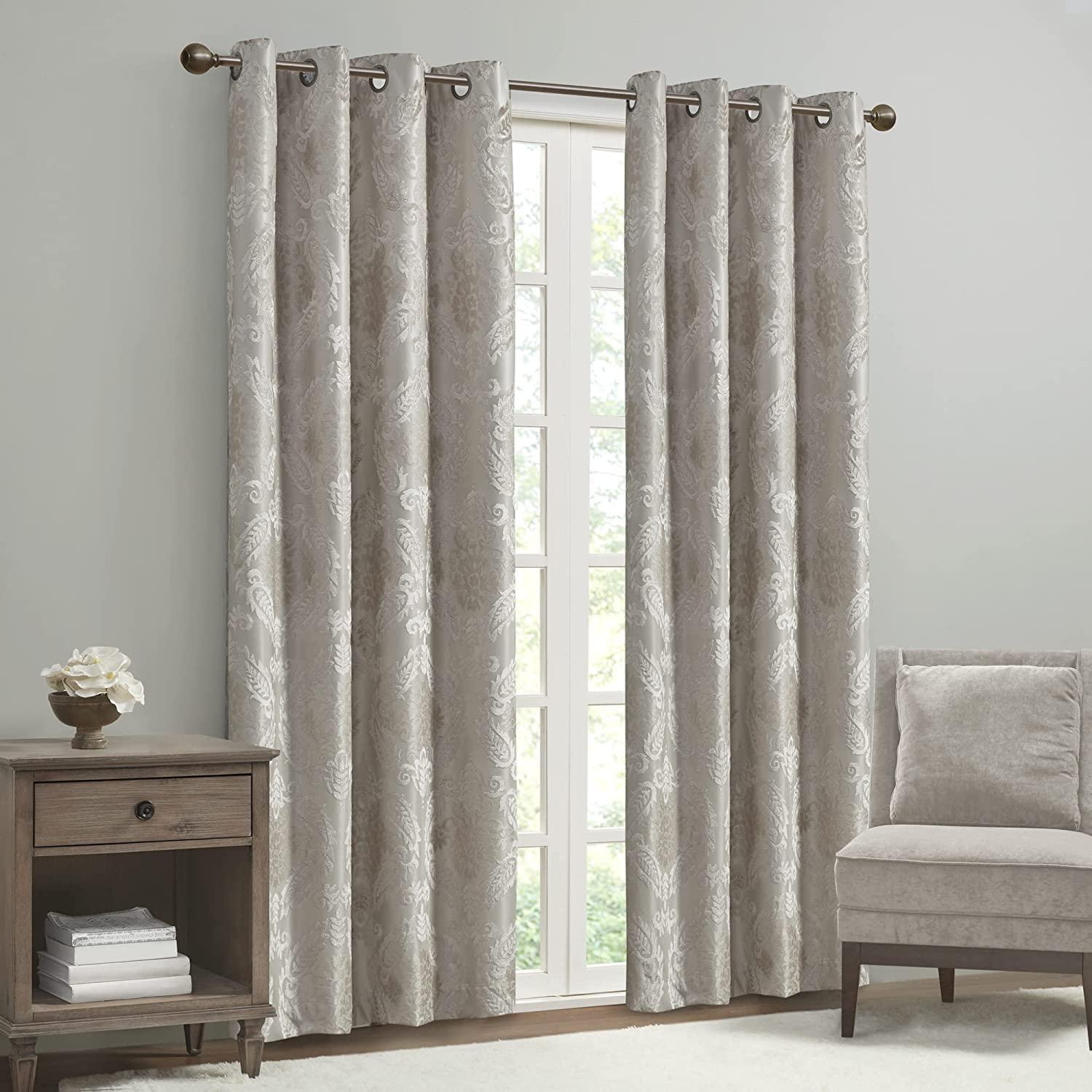 Madison Park Amelia Knitted Jacquard Paisley Total Blackout Grommet Top Single Curtain Panel