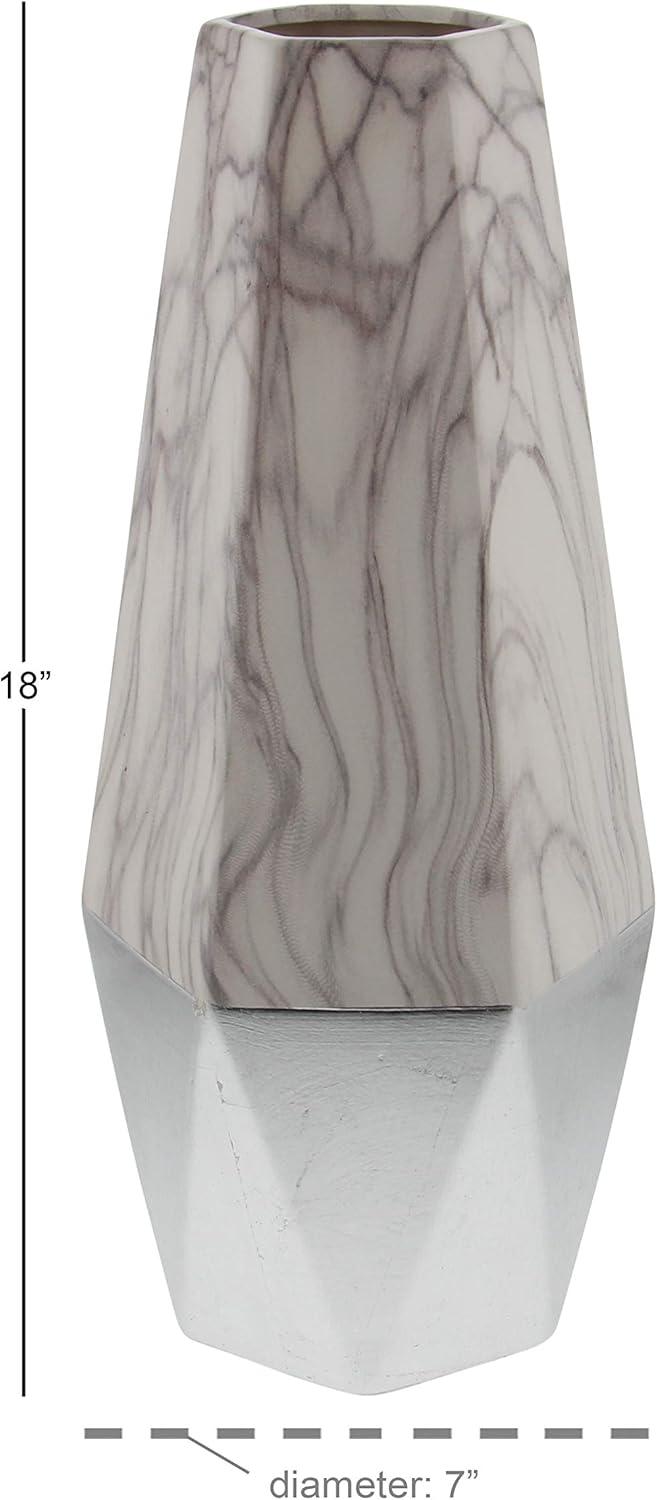 Leyt Ceramic Faux Marble Decorative Gray Vase with Silver Base