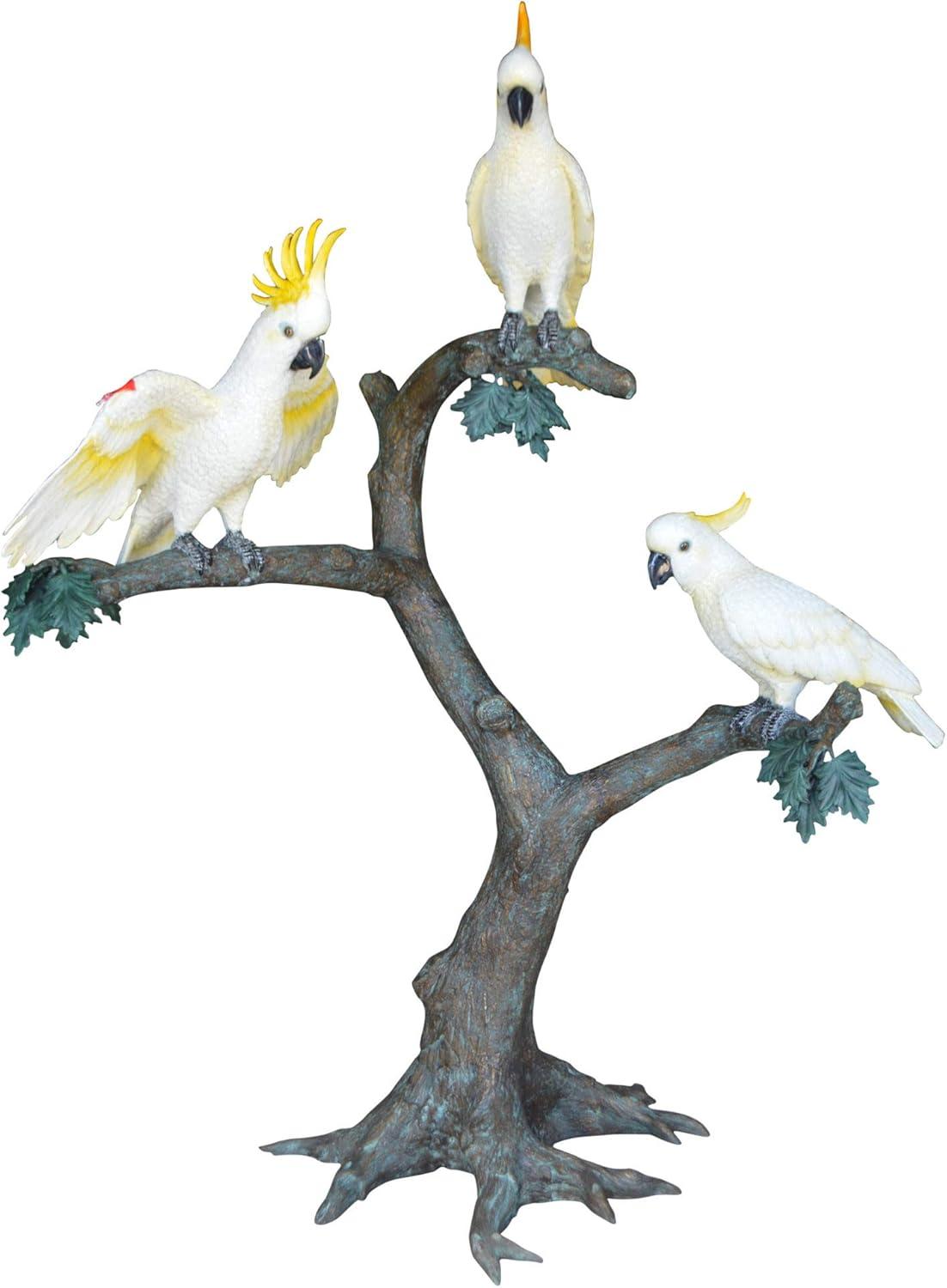 Nifao Statues Three Cockatoo on a Tree Bronze Statue -  Size: 55"L x 34"W x 68"H.