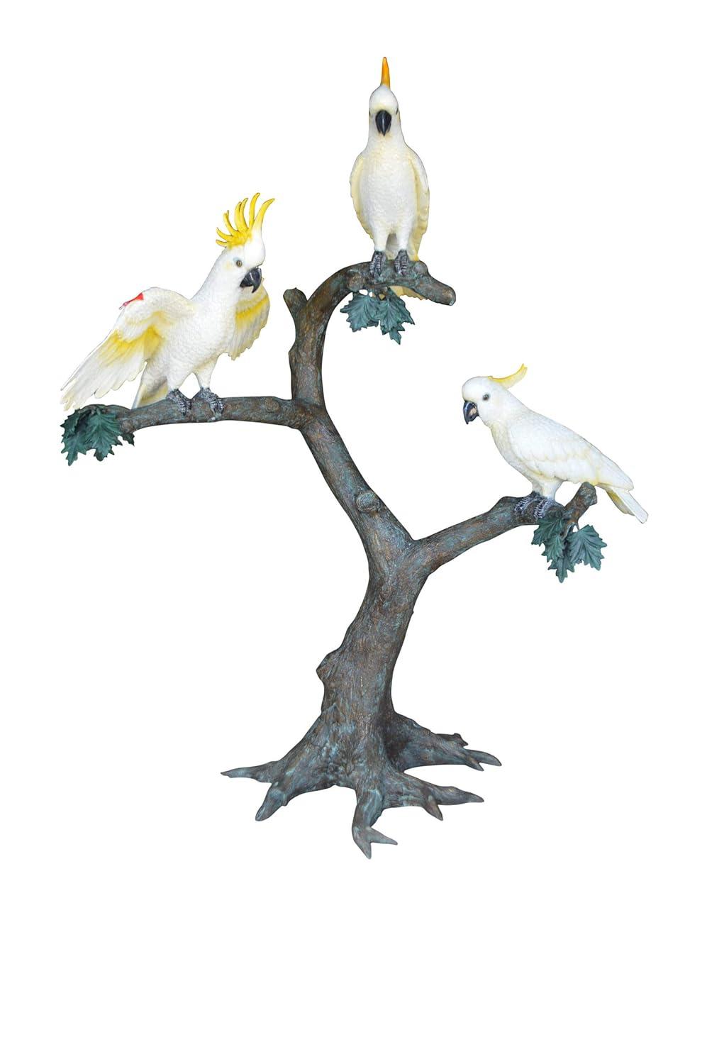 Nifao Statues Three Cockatoo on a Tree Bronze Statue -  Size: 55"L x 34"W x 68"H.