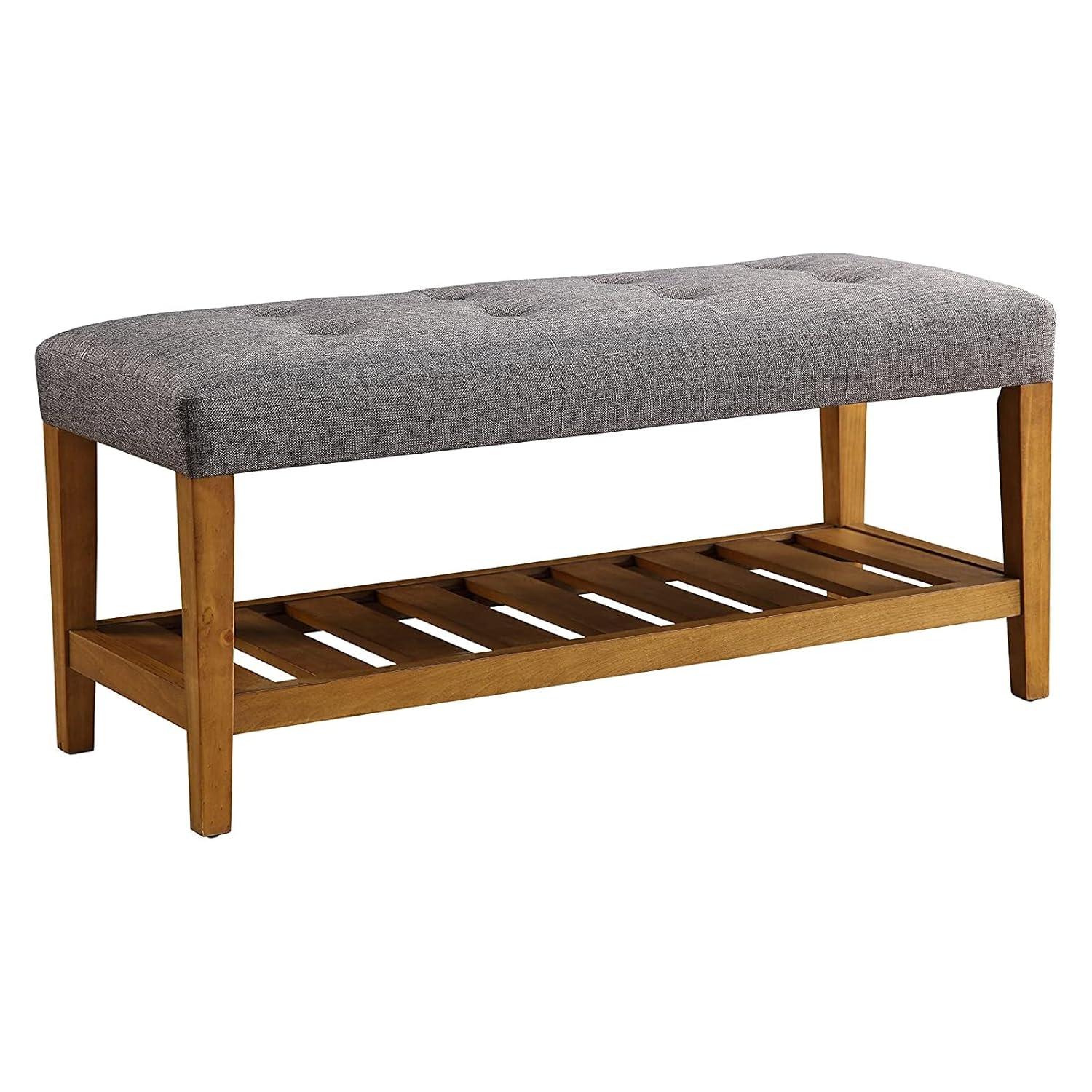 Acme Furniture Charla Bench Gray Fabric/Oak Finish