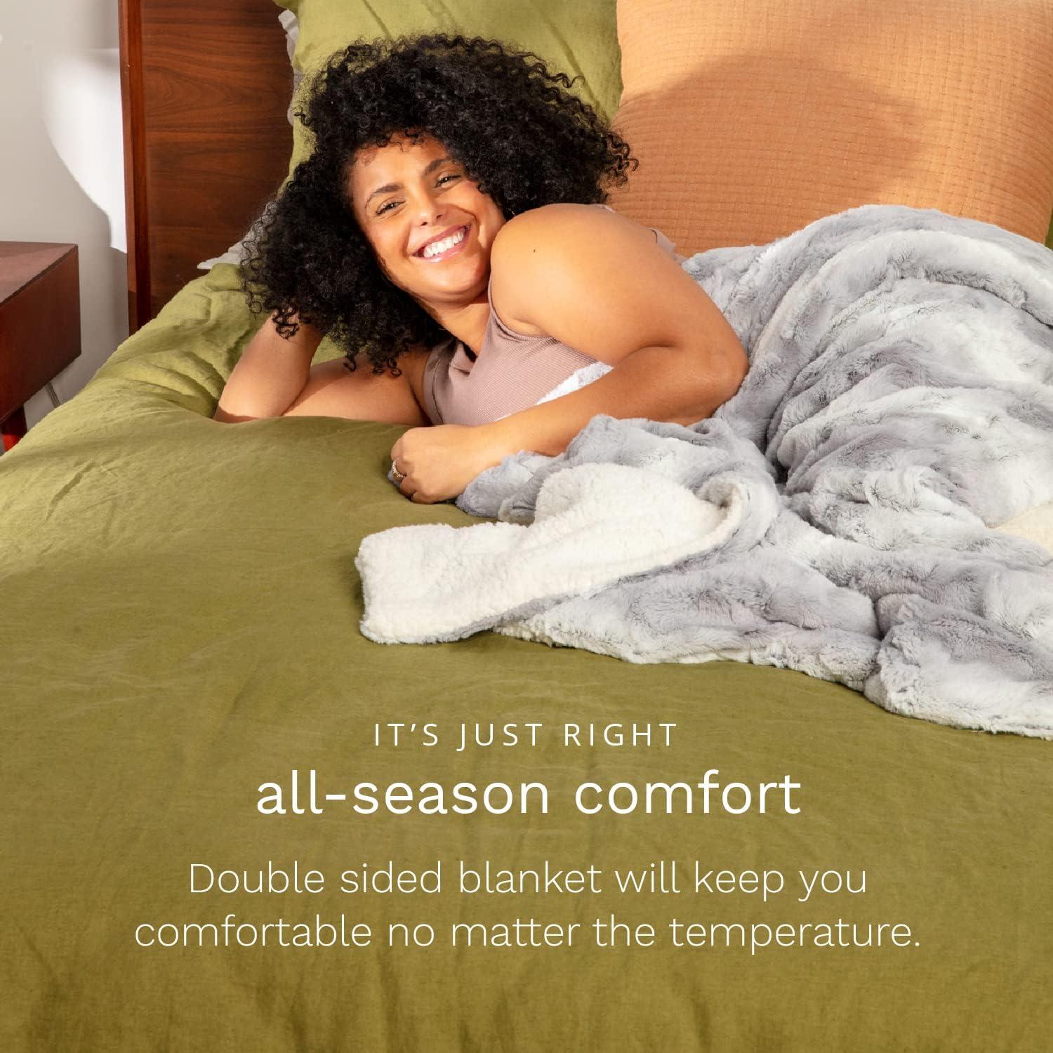 ViscoSoft Faux Fur Sherpa Luxury Blanket, Brown, Throw 50"x 60"