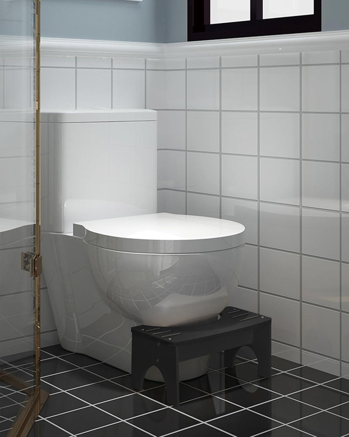 Bamboo Toilet Stool for Adults, 6.5" Toilet Stool Squat Adult Kids, Portable Simple Curve Squat Toilet Potty Stool, Non-Slip Poop Stool for Bathroom, Improve Squatting Posture and Comfort (Wood)