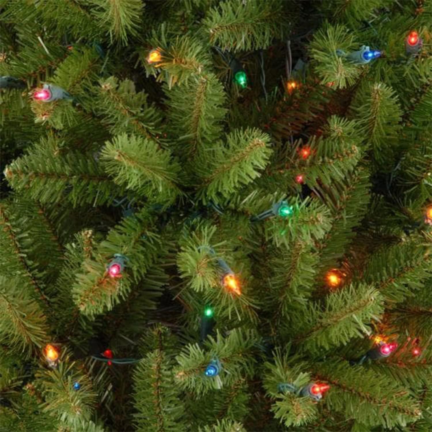 National Tree Company 7 ft Artificial Pre-Lit Slim Christmas Tree, Green, Kingswood Fir, Multicolor Lights, Includes Stand