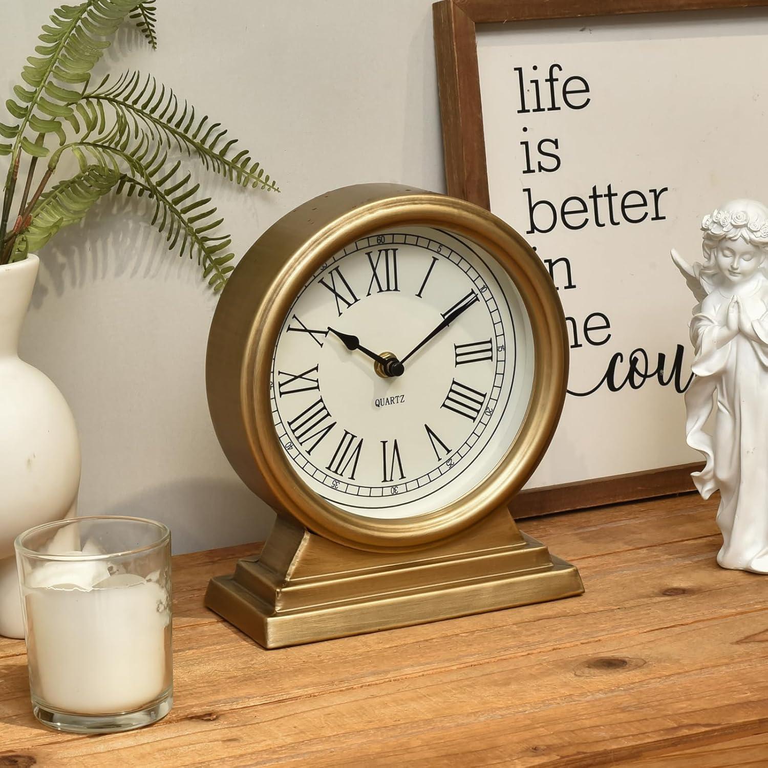 Creative Co-Op Quartz Gold Metal Tabletop Clock