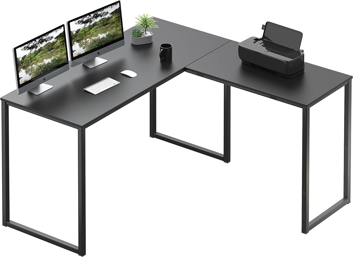 Black Cherry Wood L-Shaped Computer Desk with Drawer