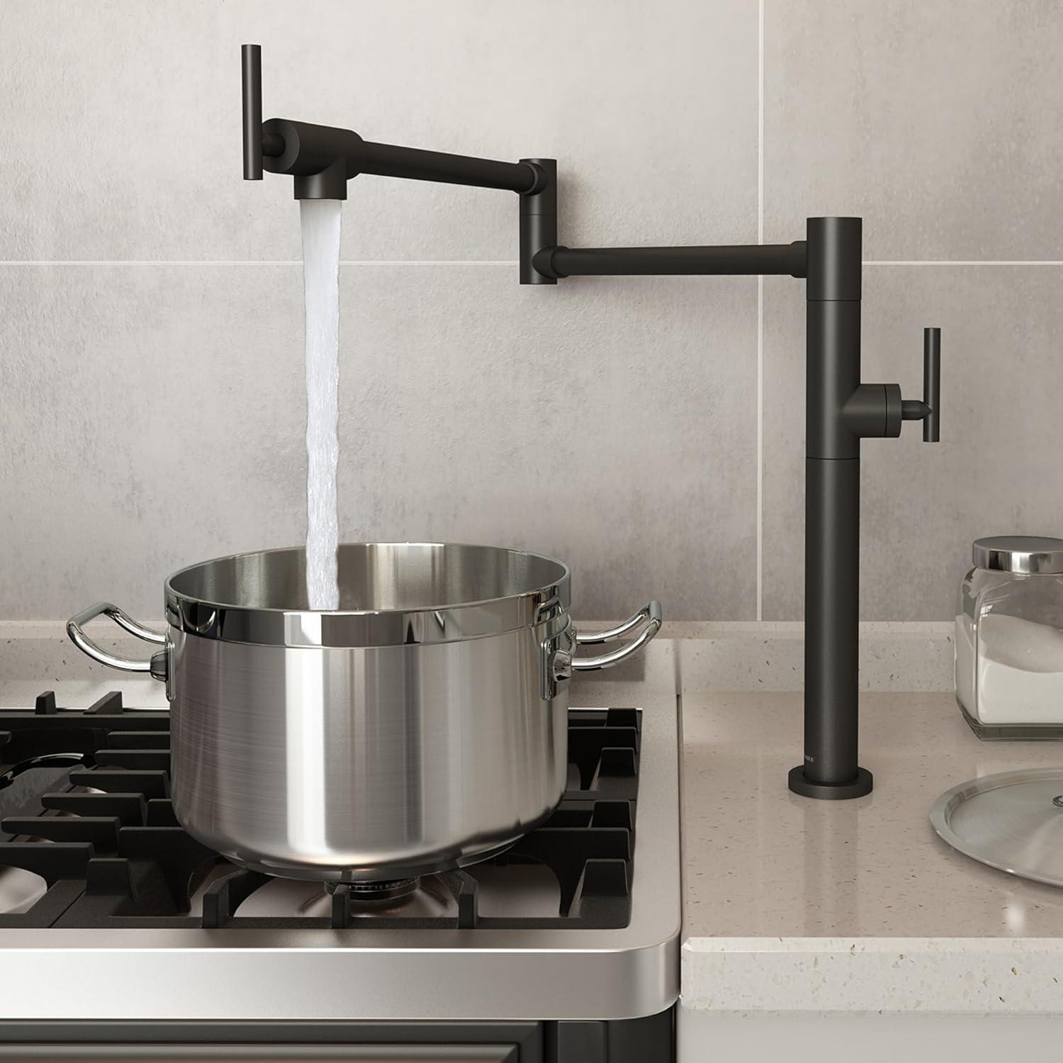 Matte Black Brass Double Handle Pot Filler Faucet