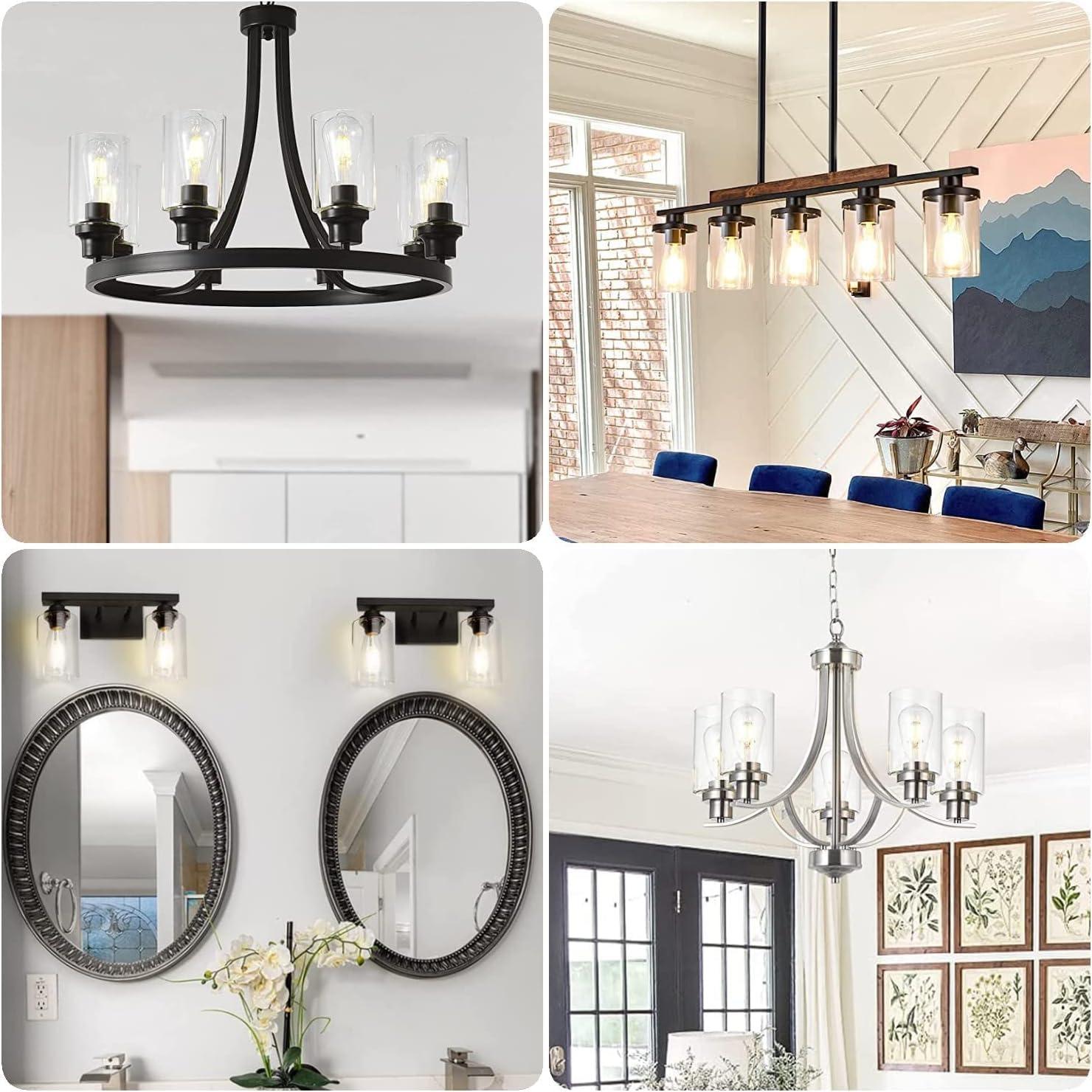 5 Pack Clear Glass Lamp Shade，Glass Shade Covers Replacements for Light Fixtures，Cylinder Globe Glass Shades Covers for Pendant Lights Chandeliers Wall Sconces Bath Vanity Lights