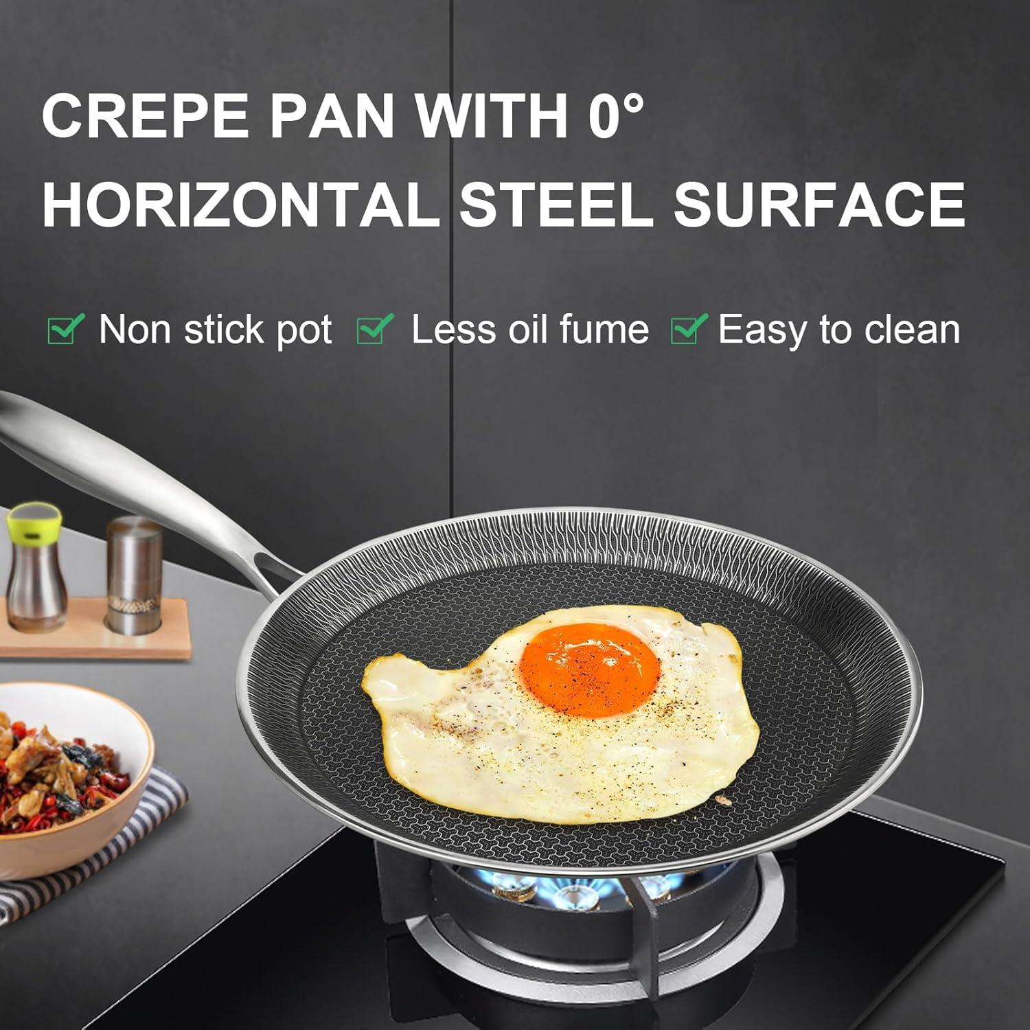 Innerwell 11'' Stainless Stee Nonstick Crepe Panl Honeycomb Coating Flat Skillet Tawa Dosa Tortilla Pan PFOA-Free,Omelet Pan with All Stove Tops Available