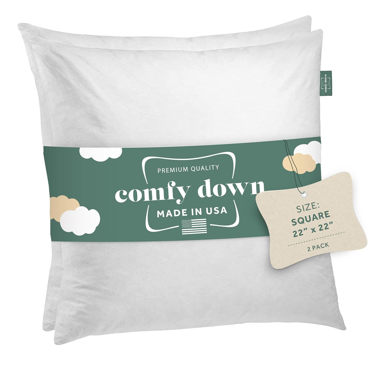 ComfyDown Decorative Throw Pillow Insert Down Feathers Fill 100% Cotton Cover Square Pillow Insert (Set of 2)