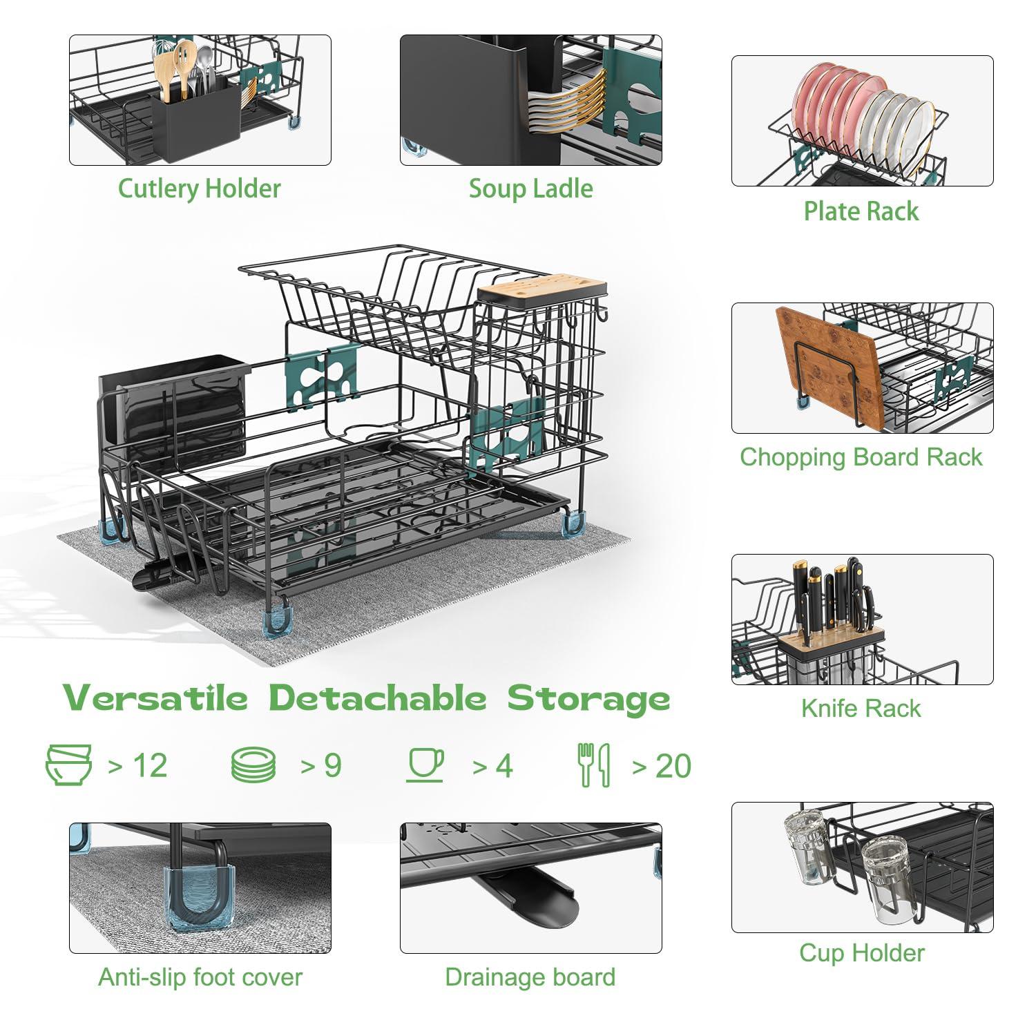 NIERBO Large Capacity 2-Tier Stainless Steel Dish Drying Rack With Rustproof Finish | Wayfair
