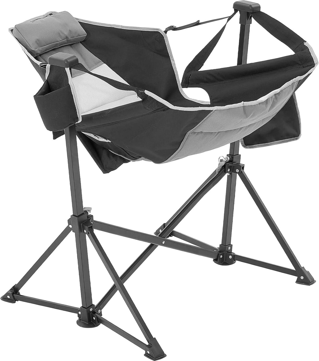 VEVOR Reclining Camping Chair, 300 lbs Load Camping Hammock Chair, Rocking Lounge Folding Chair with Cup Holder Storage Bag Headrest & Adjustable Backrest, for Camping and Other Outdoor Activities