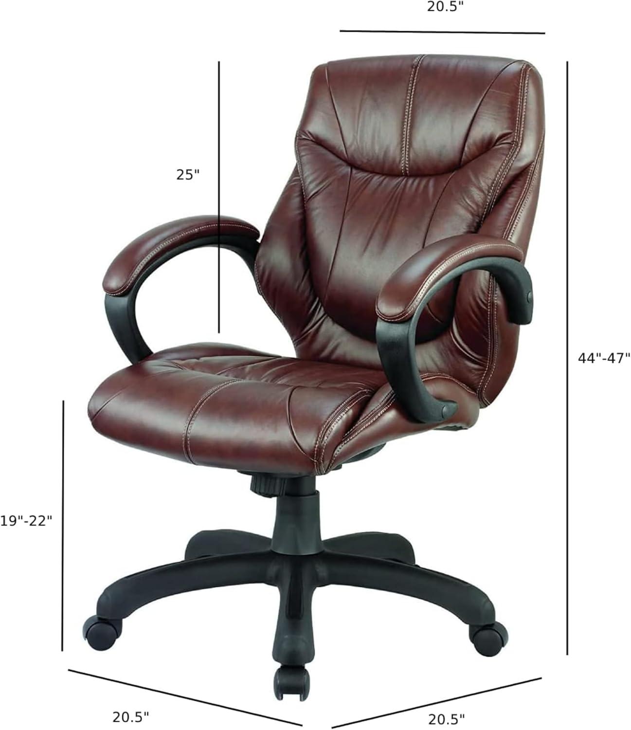 Nicer Furniture  Middle Back Real Leather Executive Chair, Brown