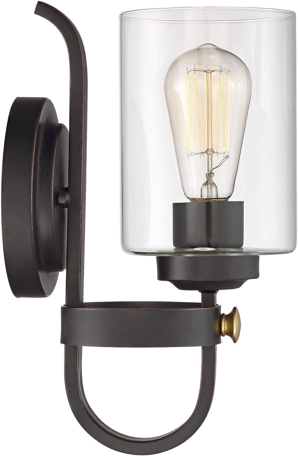 Franklin Iron Works Eagleton Rustic Farmhouse Wall Light Sconce Oil Rubbed Bronze Hardwire 5 1/2" Fixture LED Clear Glass Shade for Bedroom Bathroom