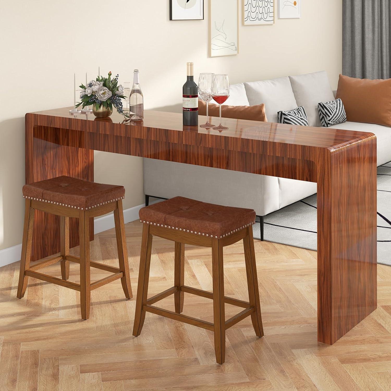 Topcobe 25/29 Inch Set of 2 Upholstered PU Leather Bar Stools with Saddle Seat, Modern Furniture for Indoor-25 inches