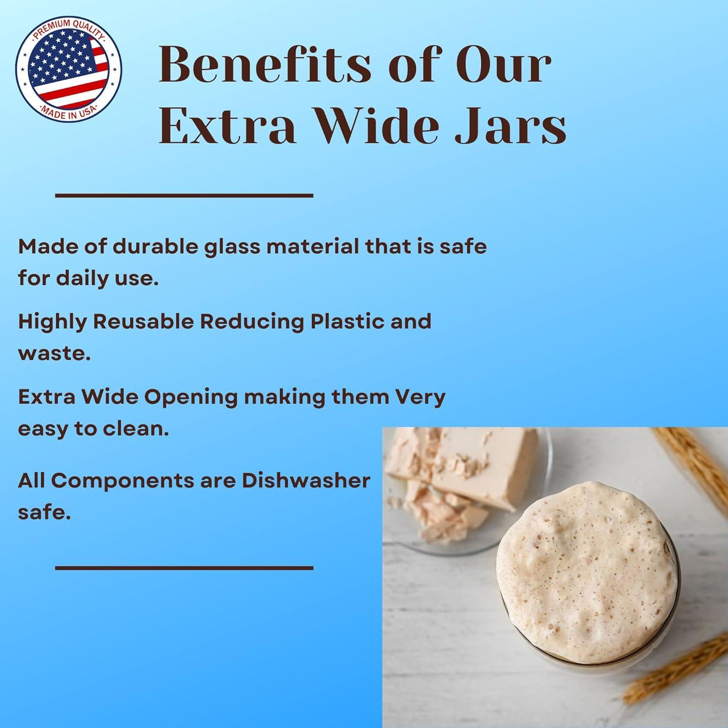 Jarming Collections 16oz Wide Mouth Glass Storage Jars – Extra-Wide Opening with BPA-Free Plastic Lids for Easy Filling, Food Storage, Pantry Organization & Canning Storage – Made in USA  (Set of 2)