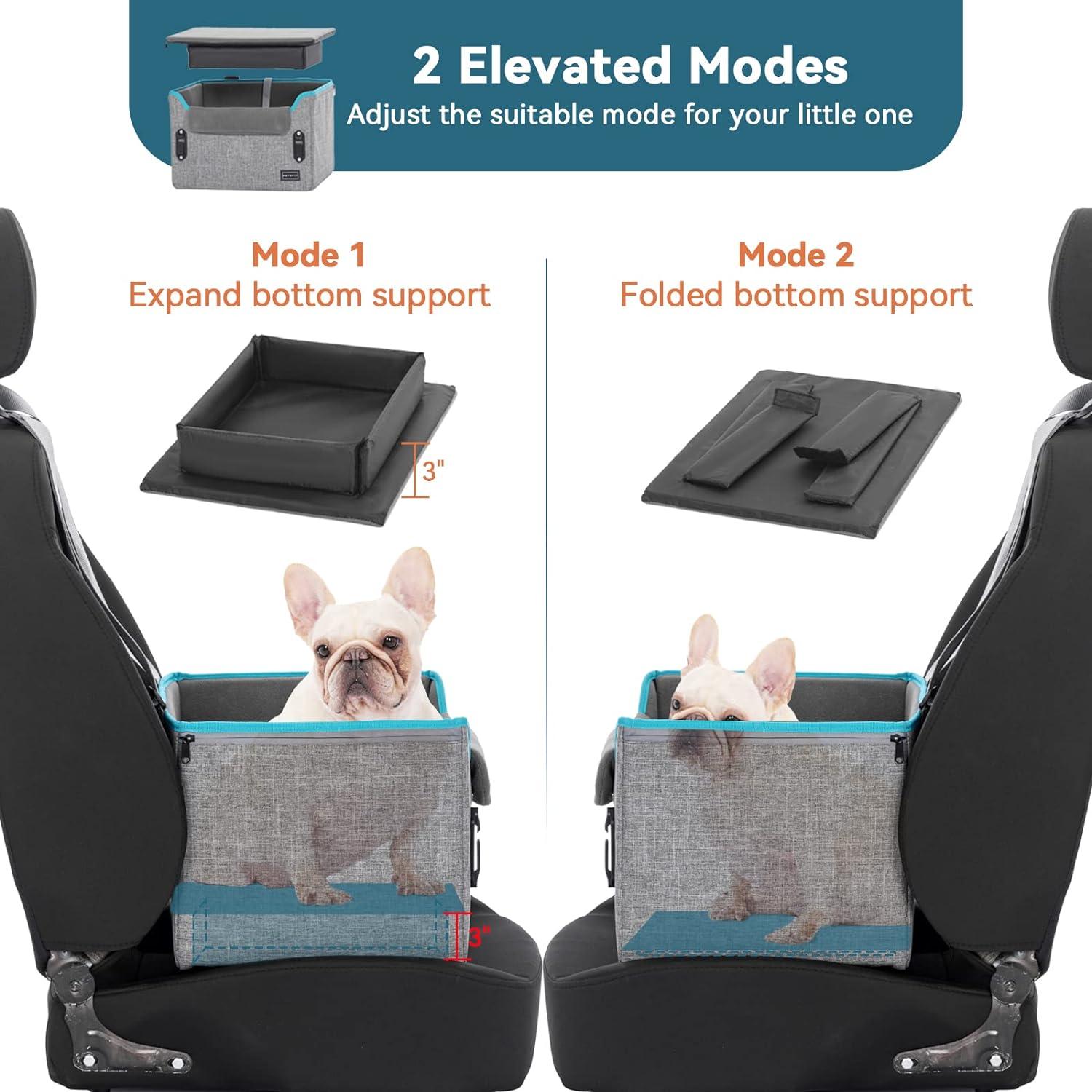 PETSFIT 16in Small Pet Booster Car Seat, Puppy Portable Dog Booster Seat for Car with Clip-On Leash,Pets Up to 25lbs ,Grey