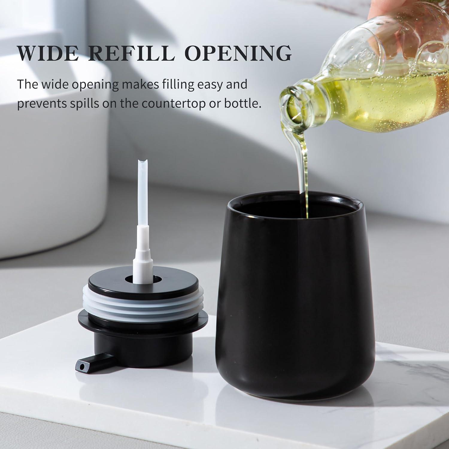 Black Ceramic Cylindrical Soap Dispenser with Easy Pump