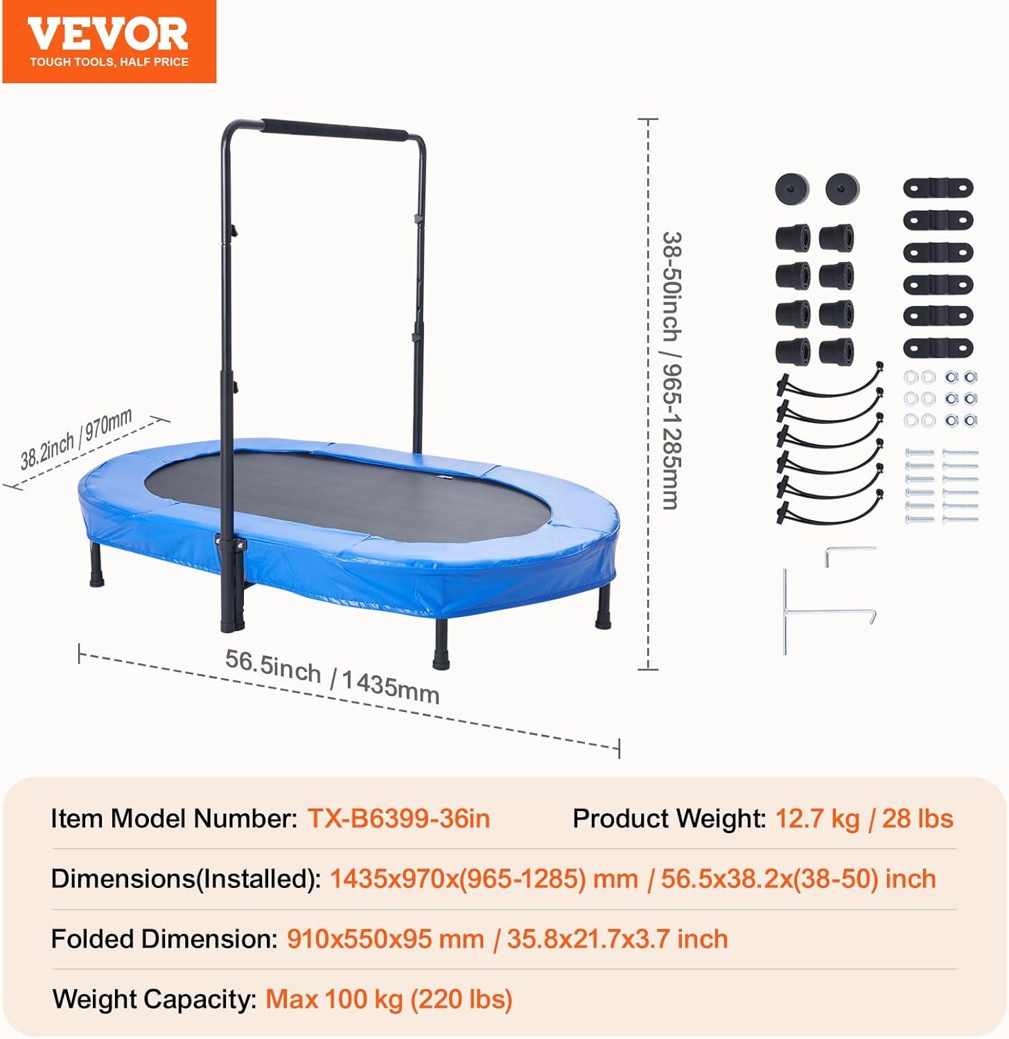 VEVOR 56" Trampoline for Kids Foldable Mini Toddler Trampoline Indoor Outdoor