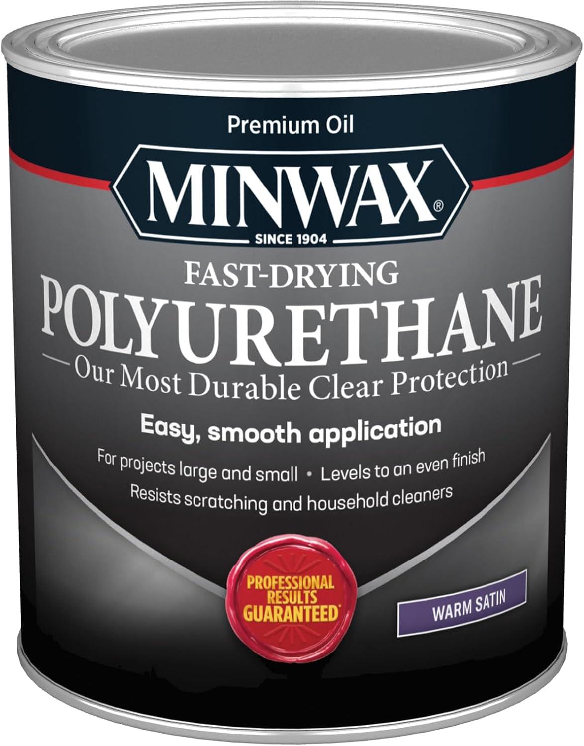 Minwax 63010444 Fast-Drying Polyurethane, Warm Satin, Clear, 1 Quart, (1 Piece, 1 Pack)