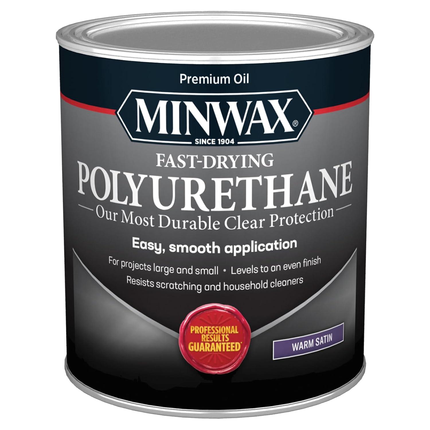 Minwax 63010444 Fast-Drying Polyurethane, Warm Satin, Clear, 1 Quart, (1 Piece, 1 Pack)